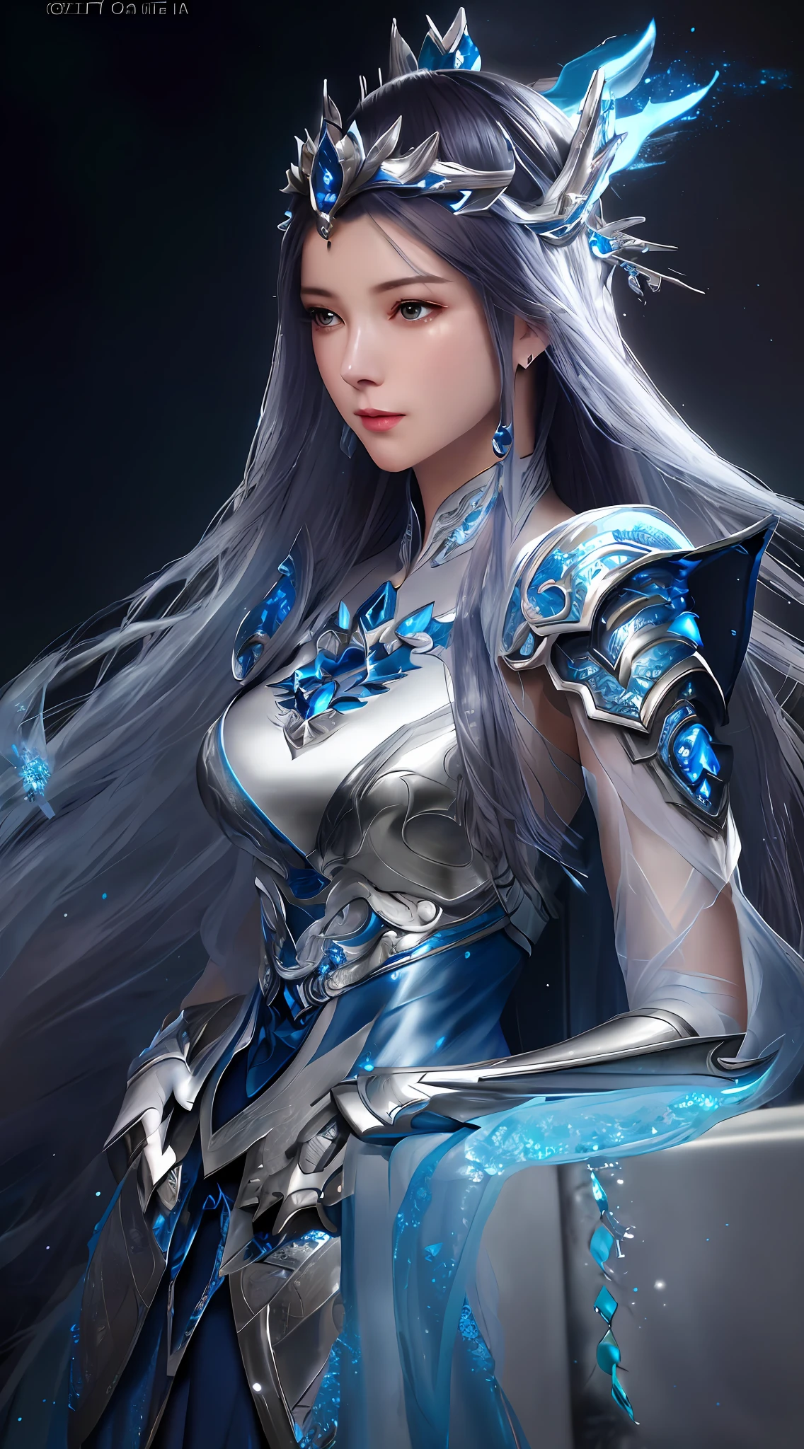 a close up of a woman in a silver and blue dress, chengwei pan on artstation, by Yang J, detailed fantasy art, stunning character art, fanart best artstation, epic exquisite character art, beautiful armor, extremely detailed artgerm, detailed digital anime art, artgerm on artstation pixiv, armor girl