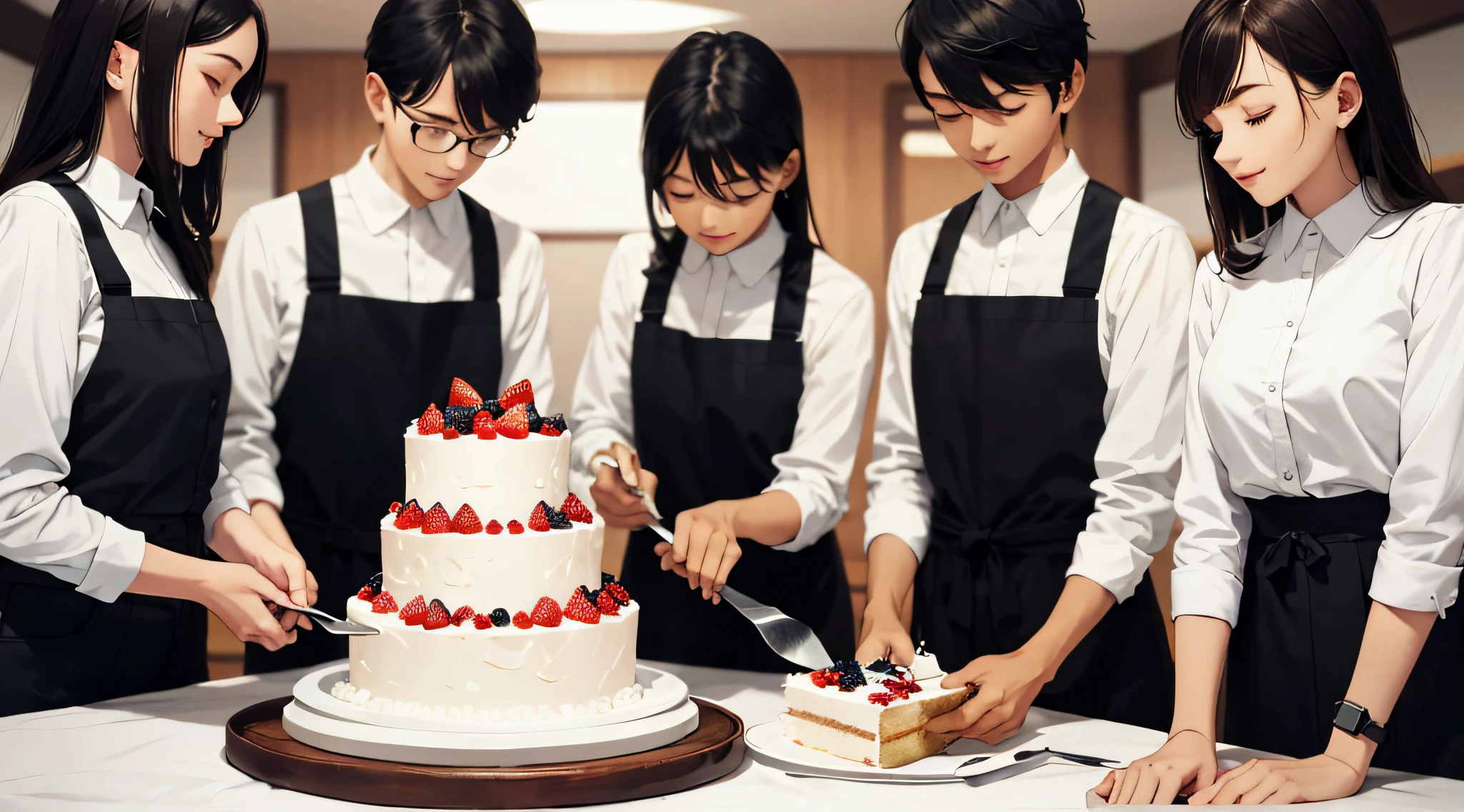 Cut the cake，multiple persons，without showing face