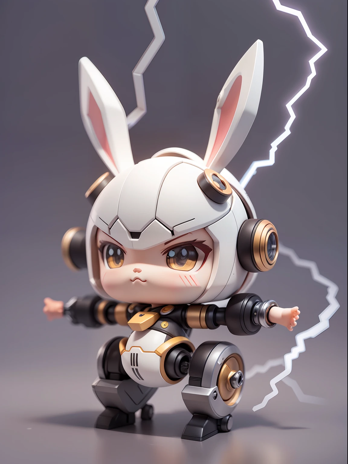 (Mechanical, Bunny: 1.331), (Mechanical Bunny Tail), Cute Style, Small, Big Head, (Hot Wheels: 1.331), 3D Rendering, ((Q Version)), Pokémon Style, Machine Style, Cinematic Texture, Figure, Pokémon, Movie Lights, Heavy Robotic Arm, Mechanical Belly, Mechanical Legs, Mechanical Legs, Mechanical Sense, Background Surround Lightning, Lightning, Cool, Clean White Background, Ray Tracing, Premium Colors, Full Body 3D Model, Action, Stylish Blind Box Toys. (fill body:1.2),chibi