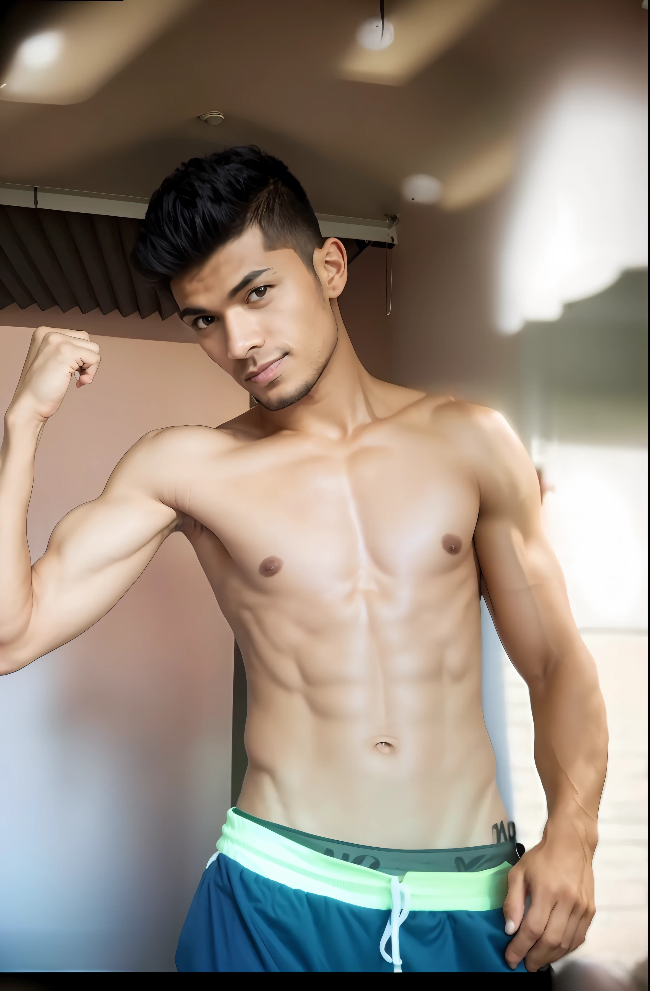 there is a man that is posing for a picture in the picture, ayan nag, muscular!!!, male model, strong young man, with abs, fitness model, muscular body, thin young male, slender and muscular build, prefect body, muscular!!, body builder, flexing, full extremely slim body, masculine pose, strong pose, sporty physique, half body photo