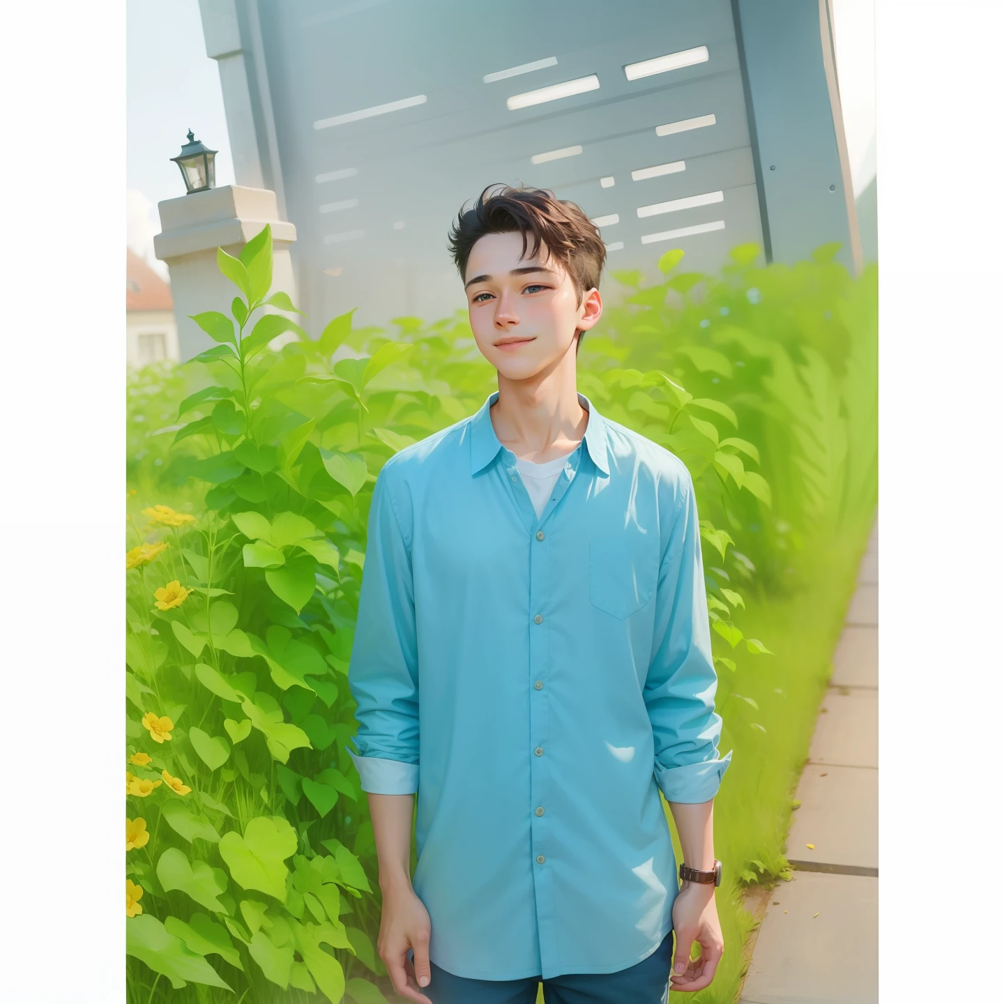 fifteen-year-old Mark anxiously awaited the arrival of his love, Lily. Butterflies danced in his stomach, and he clutched a bouquet of her favorite flowers. As the seconds ticked by, his heart raced with anticipation. Finally, a radiant smile illuminated his face as Lily appeared, and their eyes locked in a moment of pure connection, making the wait worth every second. The boy waing for her Love.