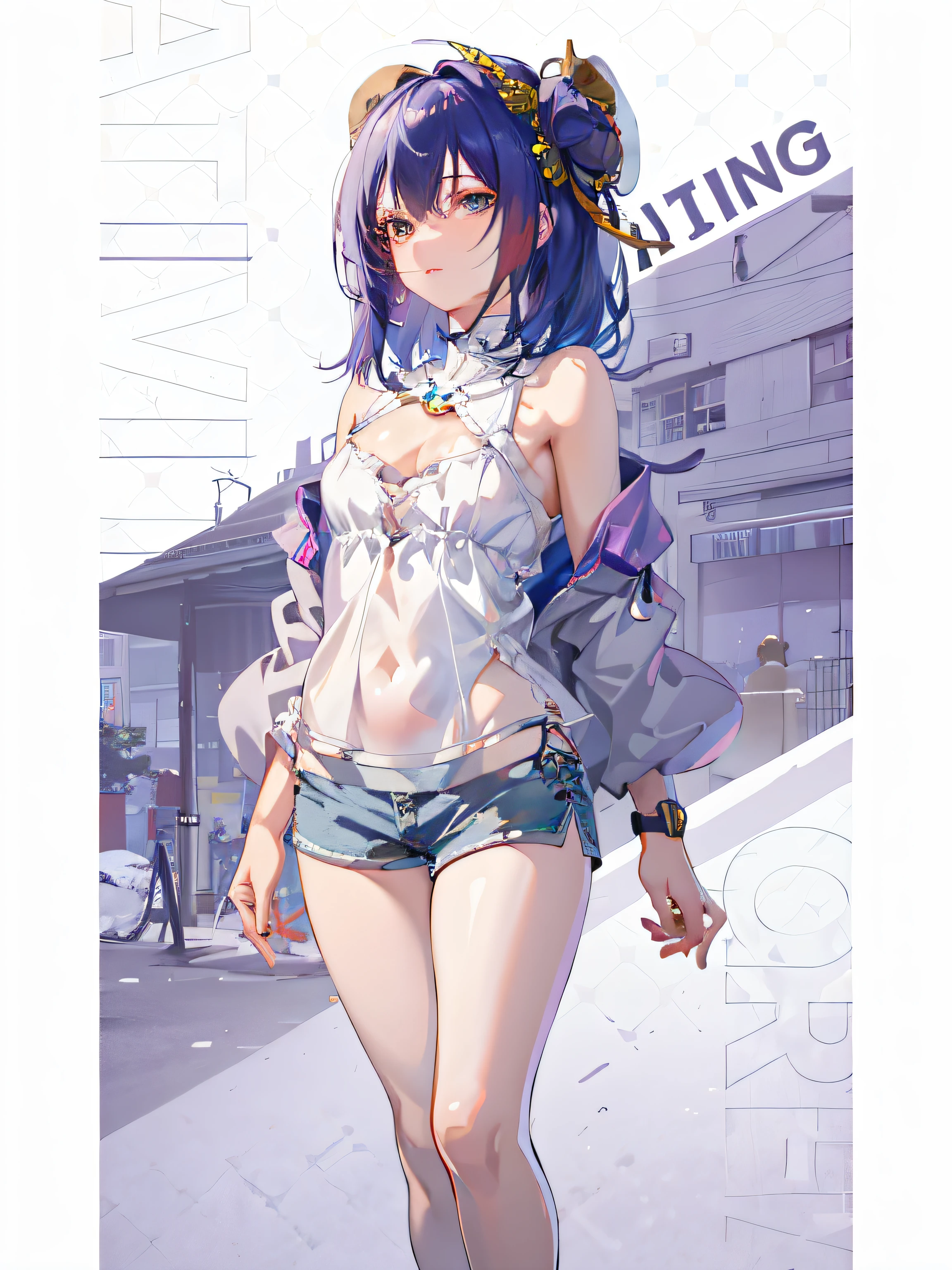 Anime girl walking down the street in shorts and top, Smooth anime CG art, Guviz, trending at cgstation, trending on cgstation, Guviz-style artwork, IG model | Art germ, Fine details. Girl front, seductive anime girls, anime full body illustration, anime visual of a cute girl, Official artwork,Intimate tops