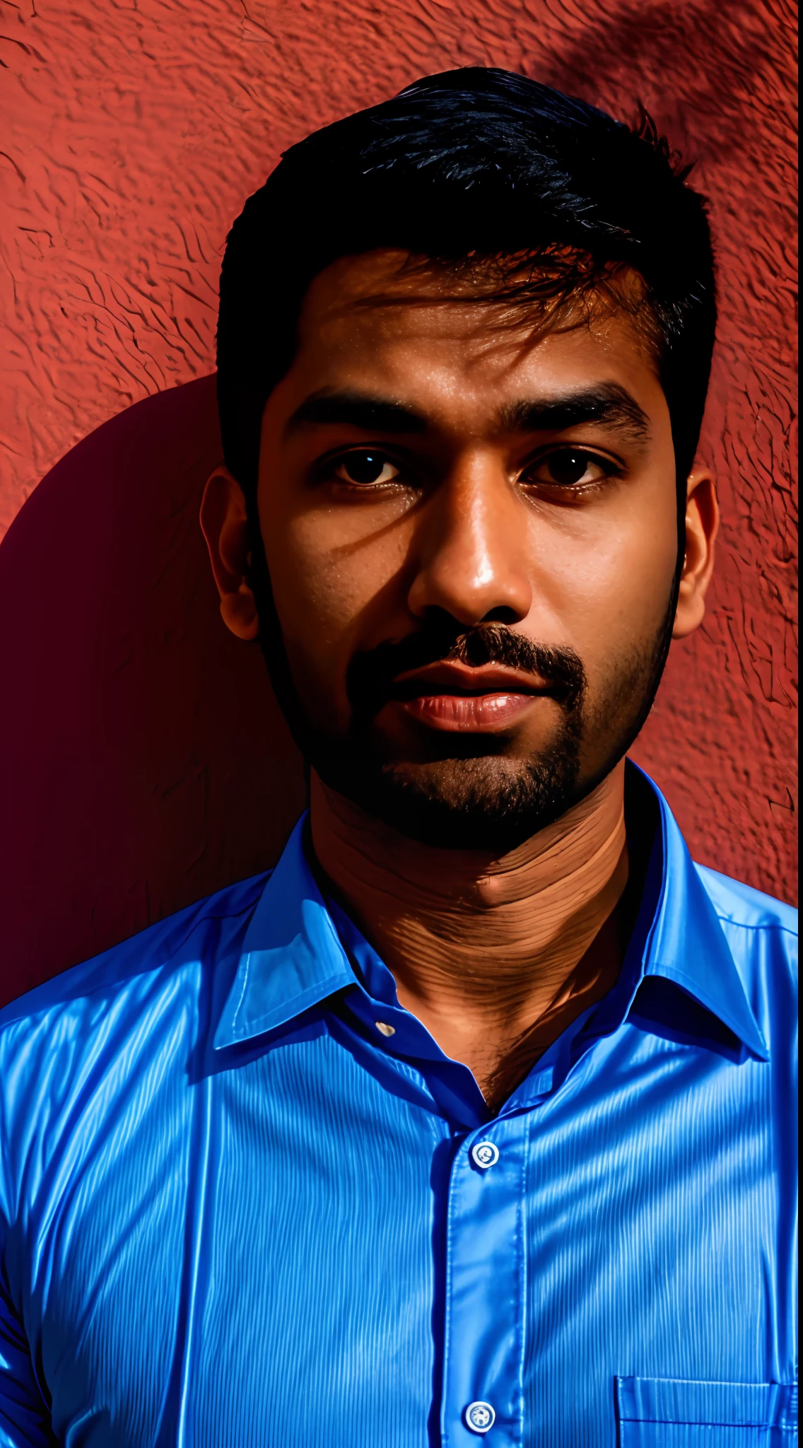 arafed man in a blue shirt and tie standing in front of a blue wall, front profile!!!!, jayison devadas, very clear picture, profile portrait, portait image, vastayan, taken with canon 8 0 d, journalist photo, taken with sony alpha 9, selfie photo, with accurate face, portait photo profile picture