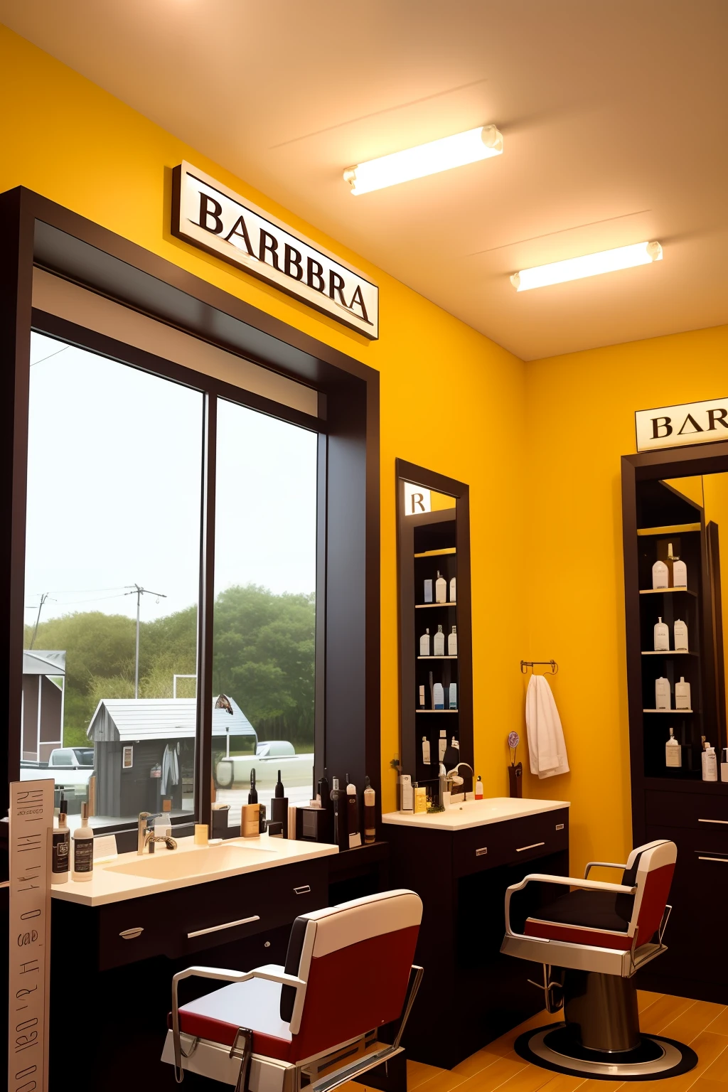 Imagem: A smiling barber standing in front of the barbershop, segurando uma tesoura e um pente enquanto cumprimenta um cliente com um sorriso caloroso. A placa na frente da barbearia exibe o nome do estabelecimento, "Barbearia do Estilo Perfeito", em letras elegantes. Behind the barber, The barbershop window shows some vintage barbershop chairs and a classic mirror on the wall. The scene is illuminated by a soft light that creates a warm and inviting environment for customers