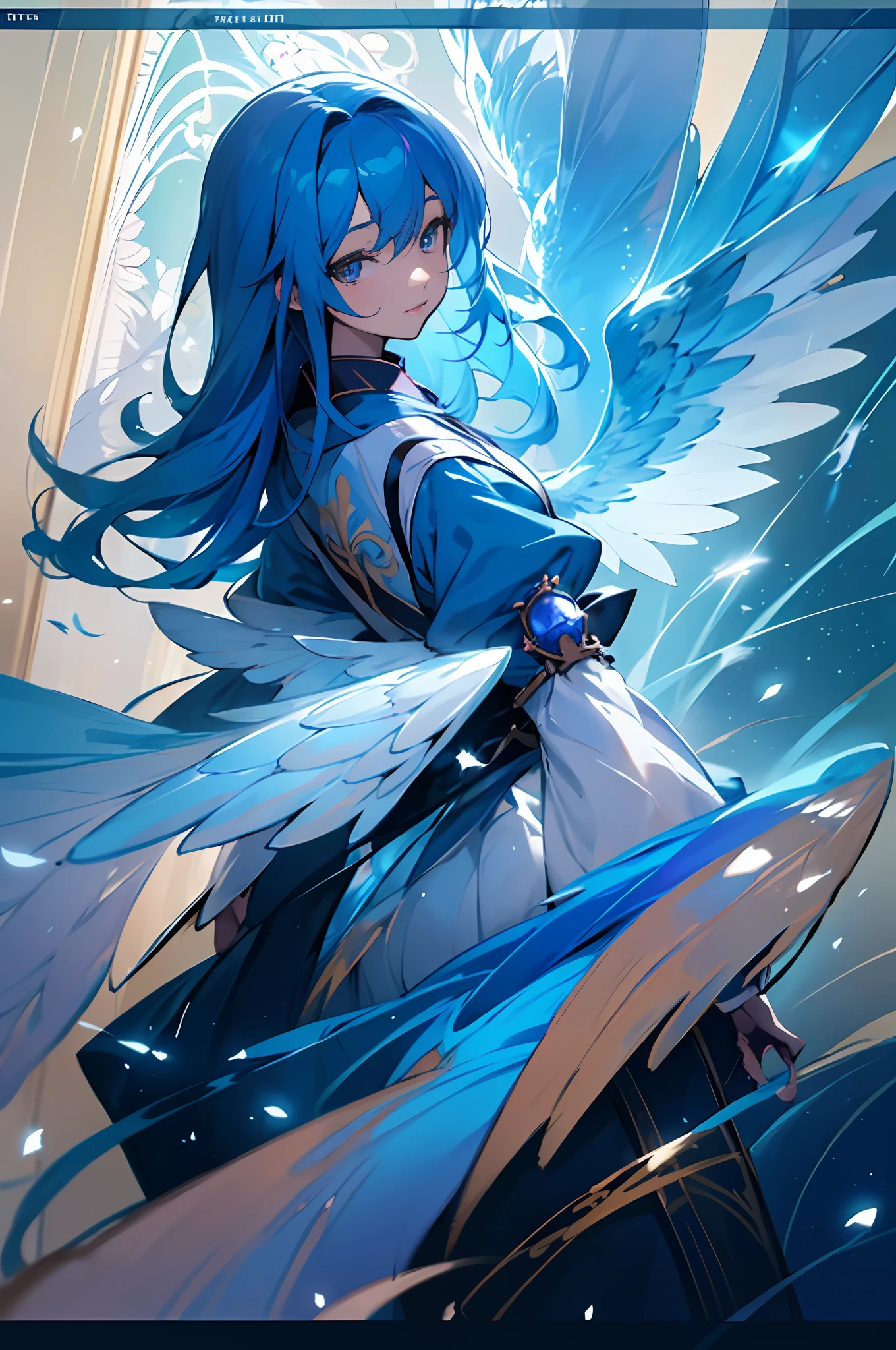 Drawing of a woman with blue hair and angel wings, Detailed paintings by Yumei, Pixiv Contest Winner, Fantasy Art, beautiful anime artwork, detailed anime art, beautiful anime art, Detailed Digital Anime Art, Detailed key anime art, Trending on ArtStation pixiv, beautiful fantasy anime, Detailed anime artwork, clean detailed anime art, digital art on pixiv