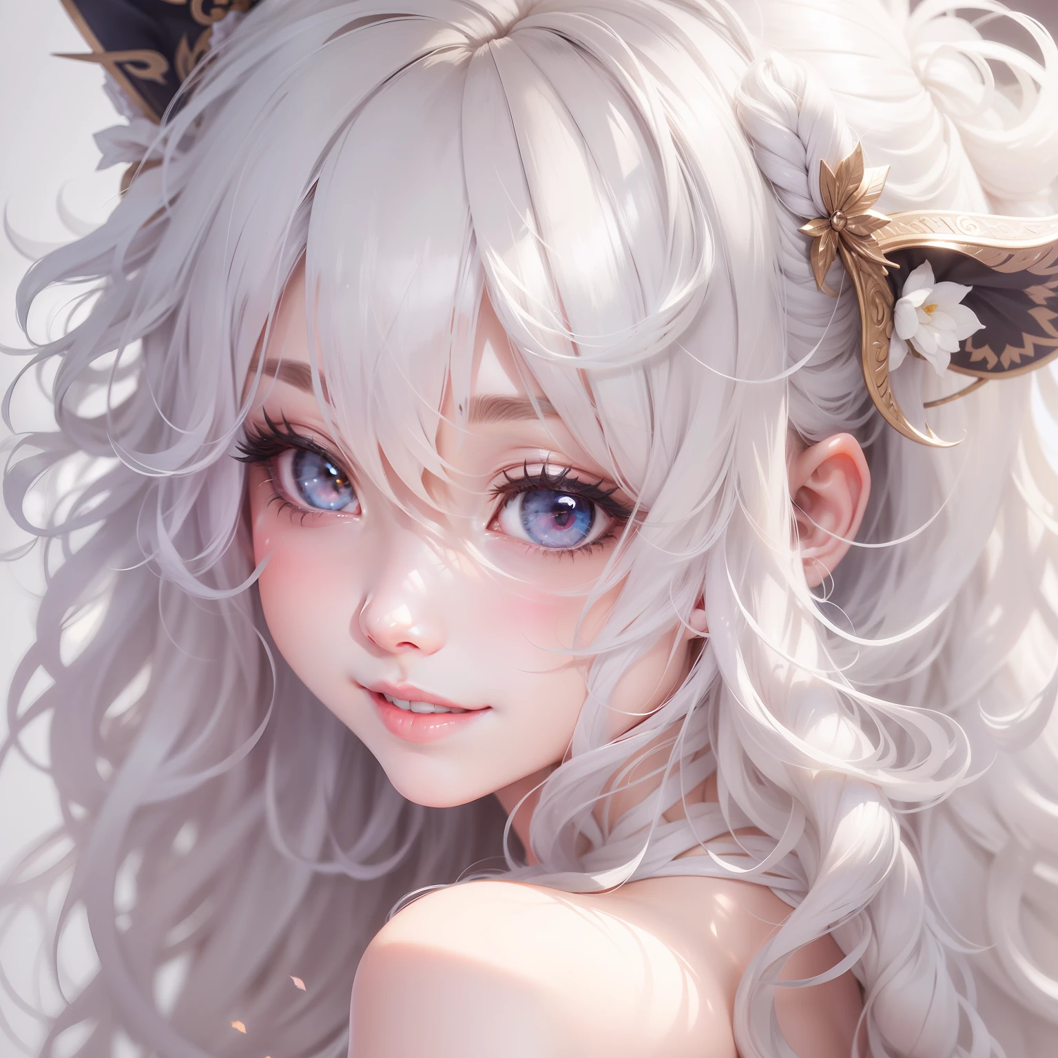 tmasterpiece,high qulity,8K,A high resolution,high detal,ssmile,White-haired loli,long whitr hair,Naked all over the body