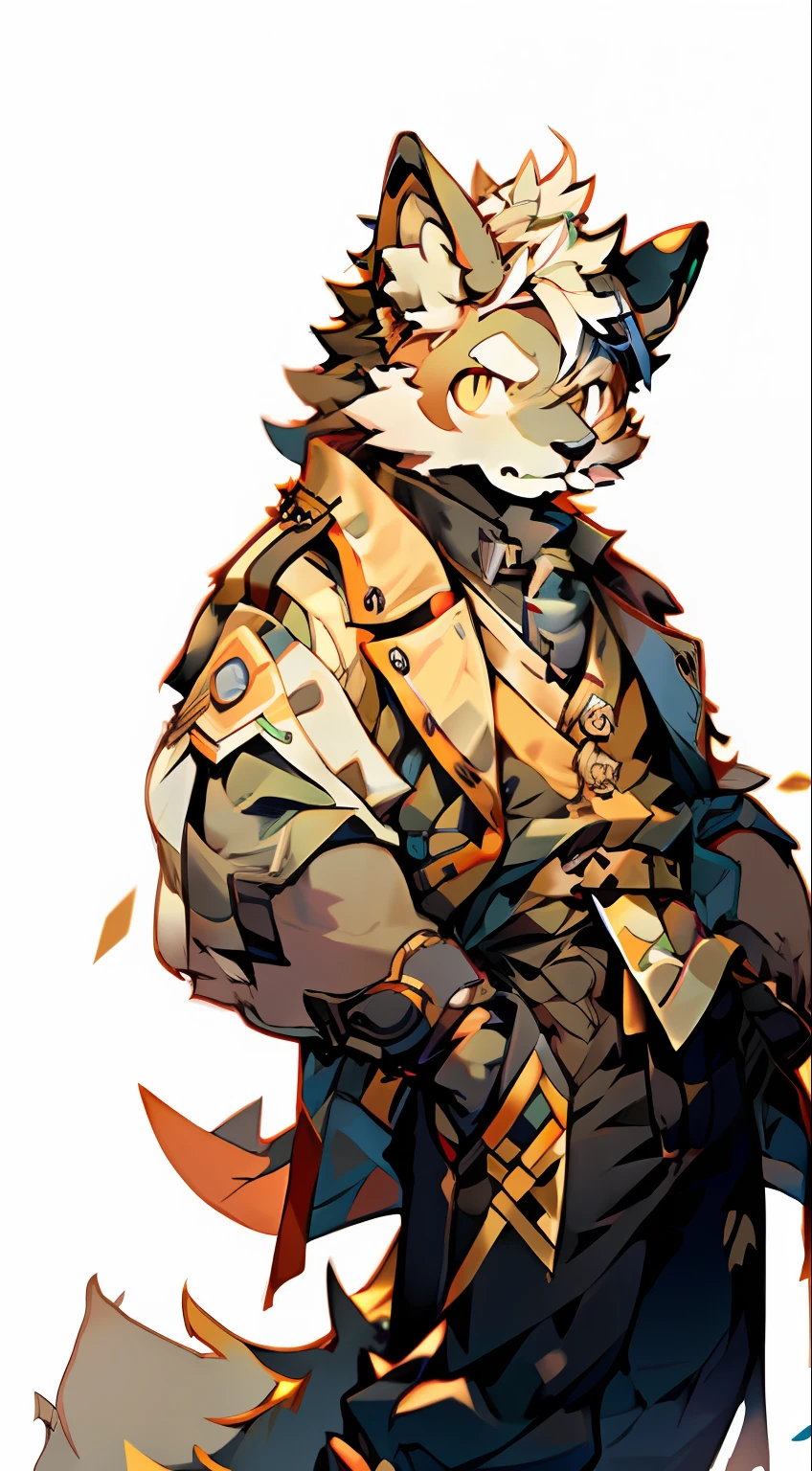 Men have dog faces, Doggy, light brown fur, , Sagging ears, A confident expression,Golden pupils, , Light blonde, full bodyesbian, wearing a trenchcoat, skin detailed, man with a dog mask on his head, Light rice hair, caramel, Sagging ears, Closed expression, , Deviation trend, Furry art, hairy chest, furry fursona, Furry character, hairy bodies,furry neck a,Cross your waist with your left hand and big eyes