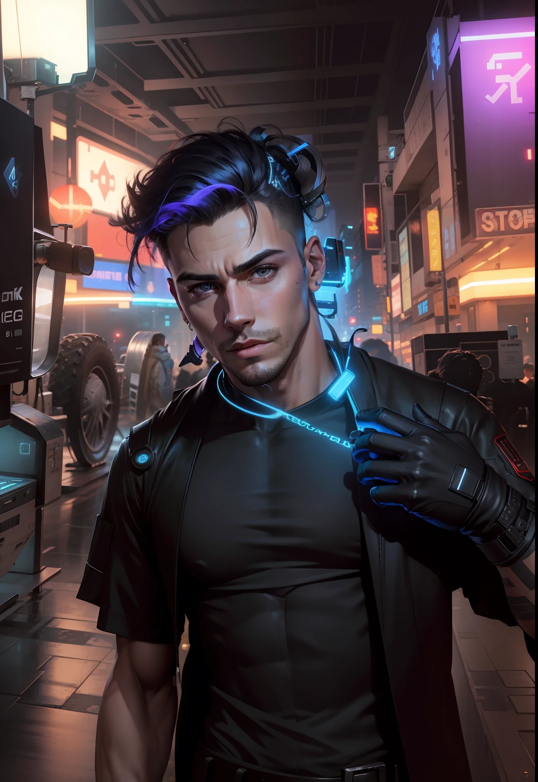 Change the background cyberpunk handsome boy realistic face.8k ultra Realistic