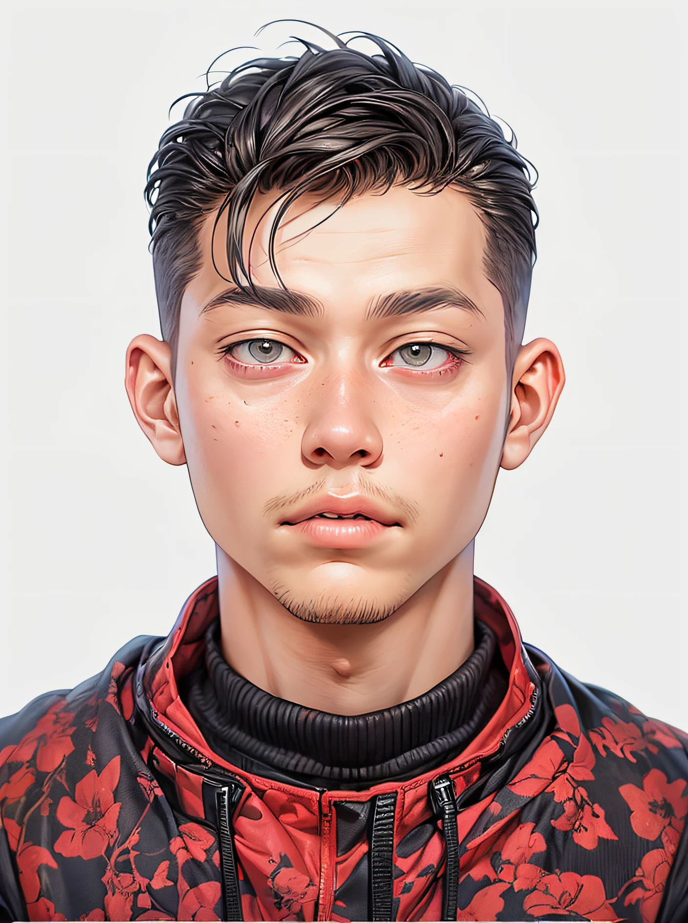 a masterpiece,Bestquality,offical art,8kwallpaper,Extremely Detailed,Illustration,1BOY,Trendy outfits,watch,sneaker shoes,squat down,Hands droop naturally,Hooded jacket,Street side,
