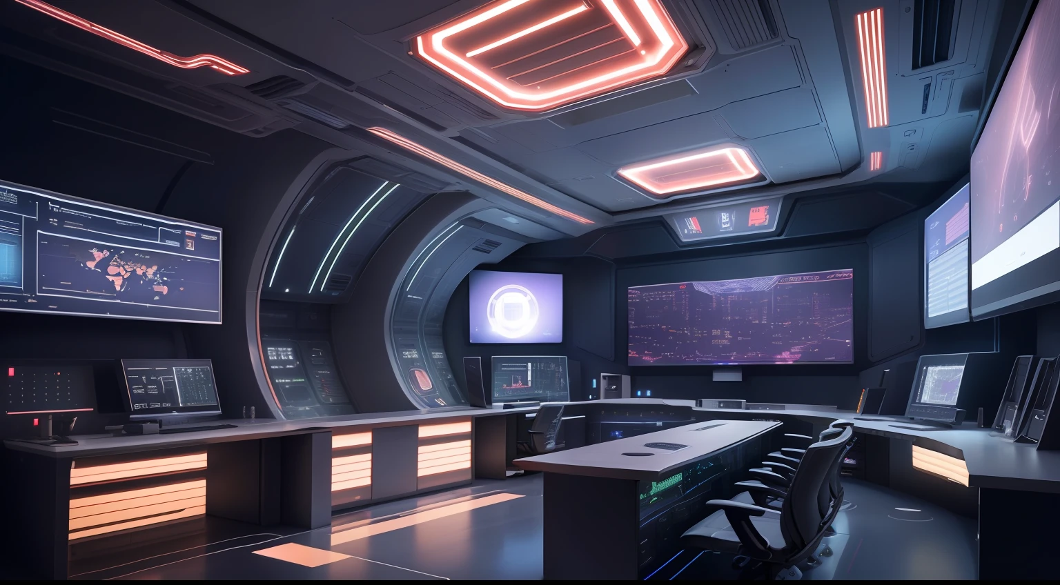 Inside the futuristic space battleship, Futuristic amazing military mission control (interiors), Cyber Architecture, Surreal Cyberspace, Detailed Data Center
