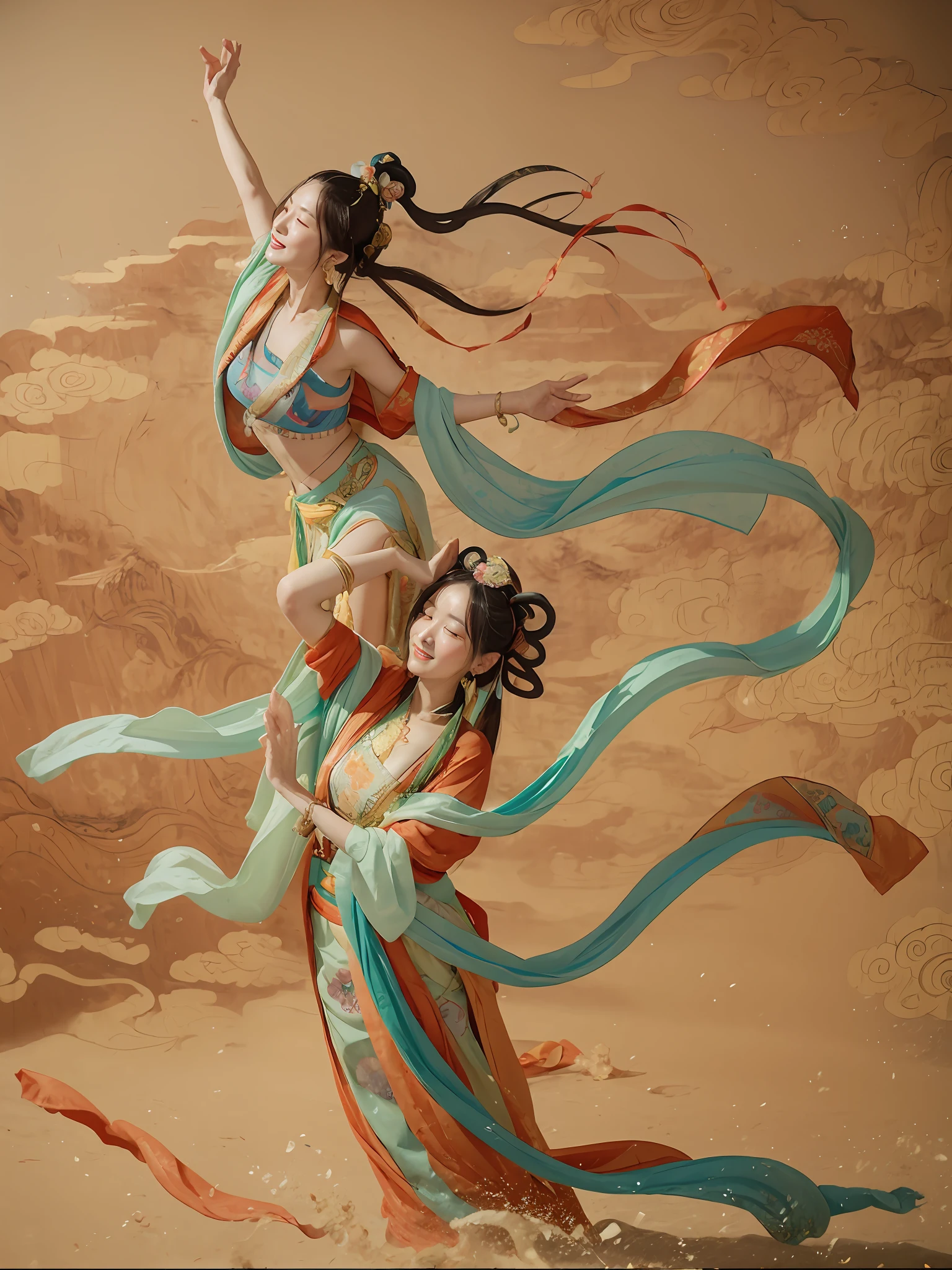 Side face of a classical Chinese beauty,On the back,eye closeds,ssmile,Beautiful,tmasterpiece,delicated