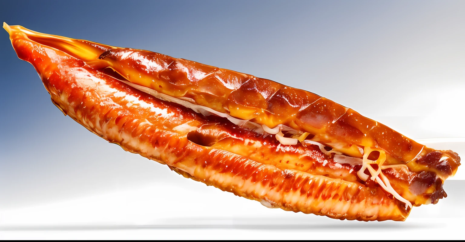 Dried fish on white background,There is a knife in the middle, the ribs, Alabama, seen from the side, long chin, Sausage sausages, shogakukan, 3 4 5 3 1, illinois, Bacon, detailed hot maw, F4.5, Pepperoni, f / 1 1, f/11, highly detailed product photo, Smoked layering