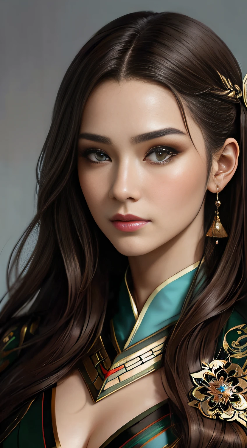 Beautiful cyborg portrait with 8k brown hair,iintricate,ellegance,Highly meticulous,A majestic,digital photography,The art was painted by Artgerm and Ruan Jia and Greg Rutkowski in surrealist Chinese Hanfu,brokenglass,(tmasterpiece,Sideslit,exquisite and beautiful eyes:1.2 ), Human Development Report,