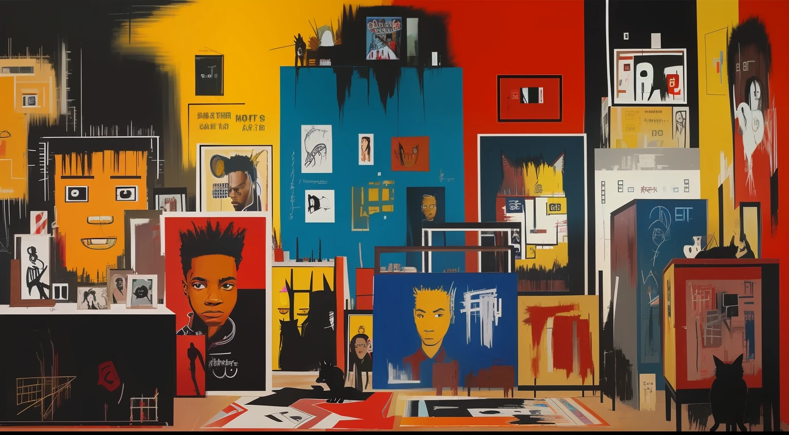1、catss、Paintings by Basquiat、artworks、Detailed light