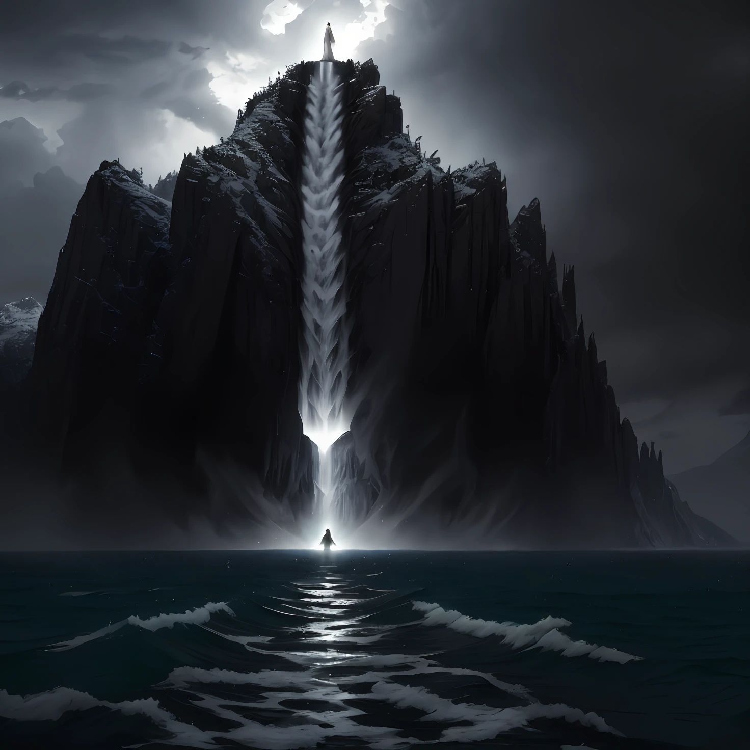 jesus walking on water in a storm, masterpiece, best quality, high quality, extremely detailed CG unit 8k wallpaper, award winning photography, Bokeh, Depth of Field, HDR, bloom, Chromatic aberration, photorealistic, extremely detailed, trending on artstation, trending on CGsociety, intricate, high detail, dramatic, mid-journey art, volumetric lighting