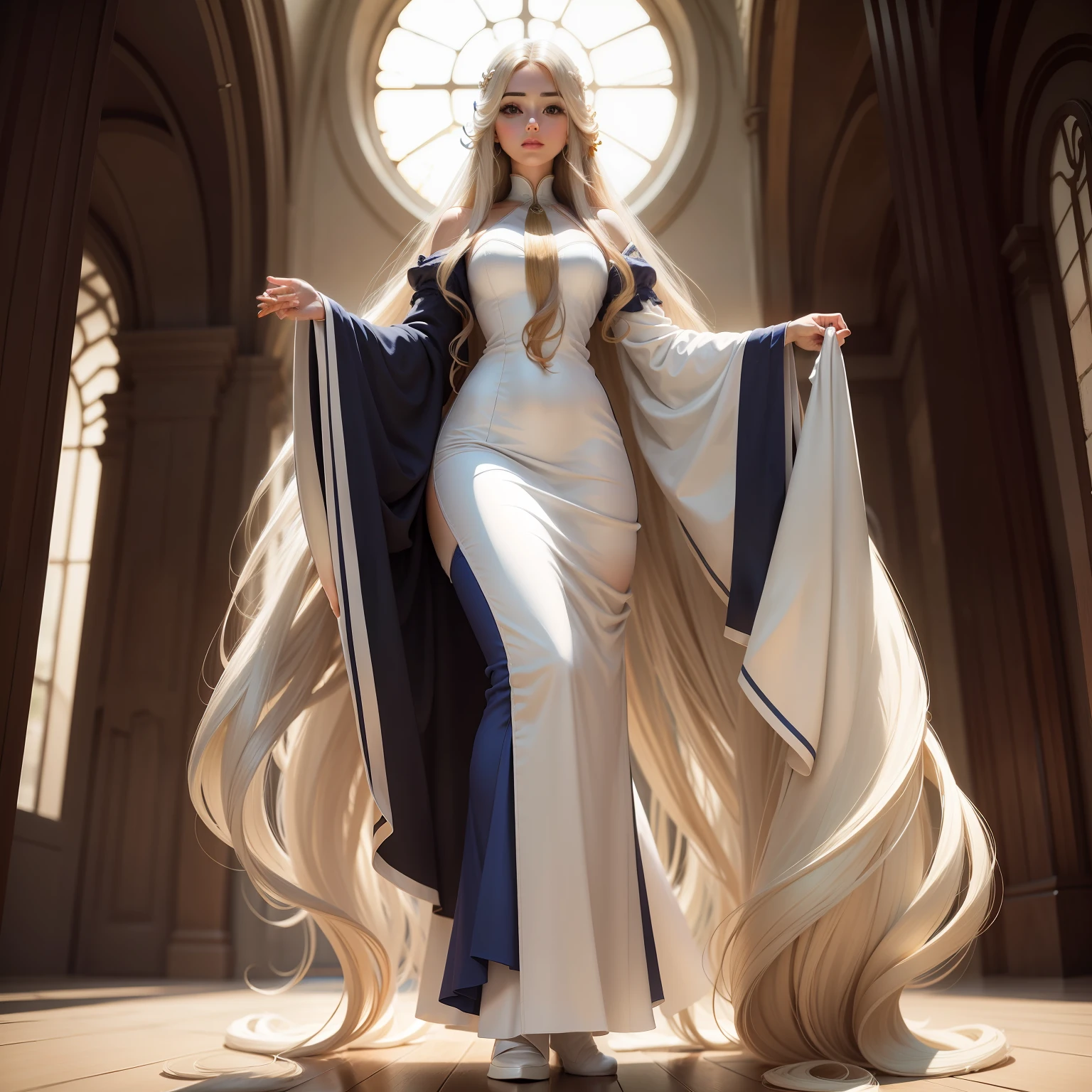 Beautuful Women,standing on your feet,long whitr hair