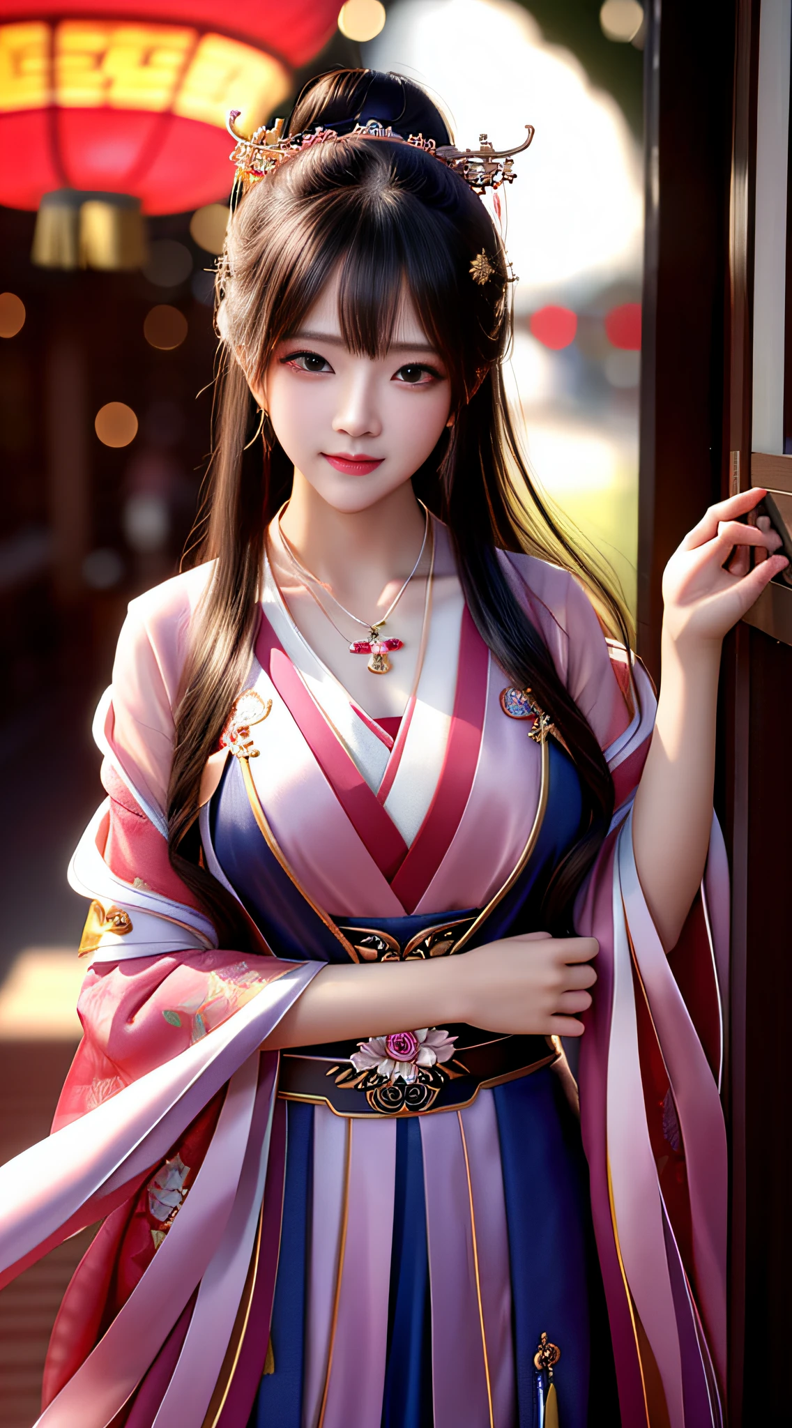 best quality, masterpiece, highres, 1girl,blush,(seductive smile:0.8),star-shaped pupils,china hanfu,hair ornament,necklace, jewelry,Beautiful face,upon_body, tyndall effect,photorealistic, dark studio, rim lighting, two tone lighting,(high detailed skin:1.2), 8k uhd, dslr, soft lighting, high quality, volumetric lighting, candid, Photograph, high resolution, 4k, 8k, Bokeh wuchangshuo, badashanren,zhengbanqiao,shuimobysim,bonian