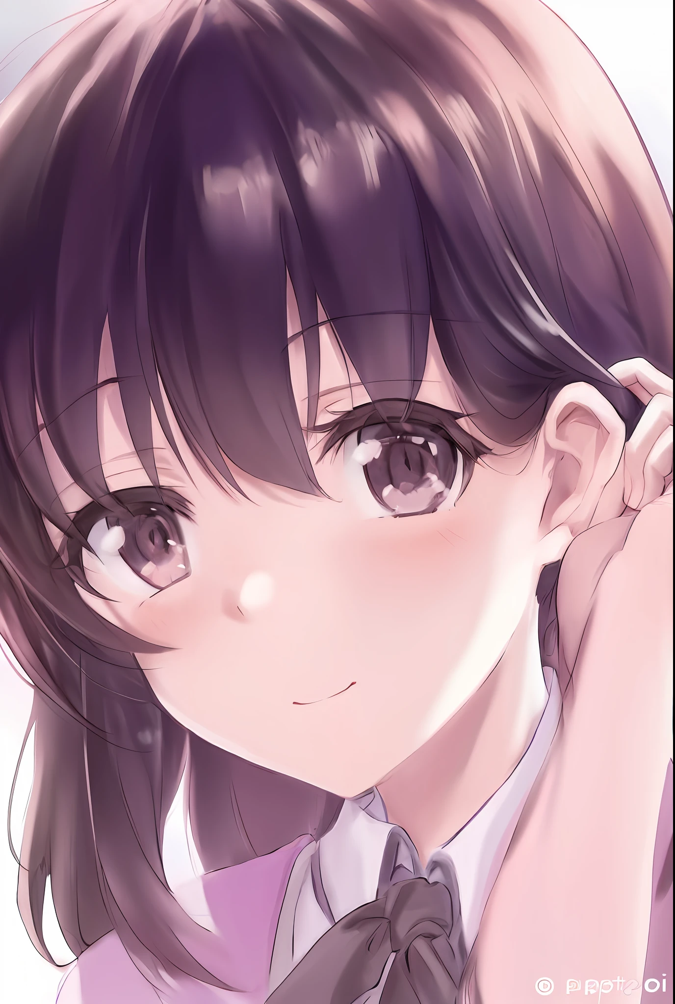 Anime girl with long hair and tie，Put your hands on your ears, anime visual of a cute girl, Kawaii realistic portrait, Smooth anime CG art, close up iwakura lain, Soft anime illustration, cute anime face, Cute natural anime face, anime moe art style, Cute anime girl, extremely cute anime girl face, realistic anime artstyle