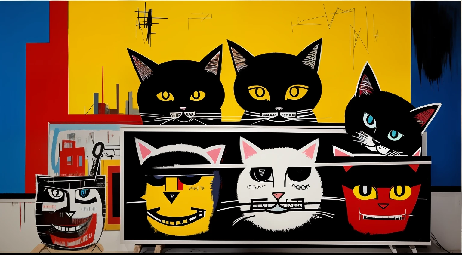 1、Cats、Basquiat's paintings、artworks、Detailed light、an extremely devious and beautiful
