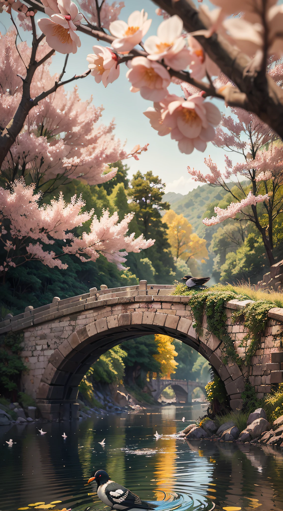 Qixi Festival、Stone arch bridge、magpie、peach blossom、high definition detail、wet watermarks、hyper-detailing、cinematic ligh、ultra-realistic realism、softlighting、Deep field focus bokeh、Ray tracing and surrealism。 --auto --v6 --s2