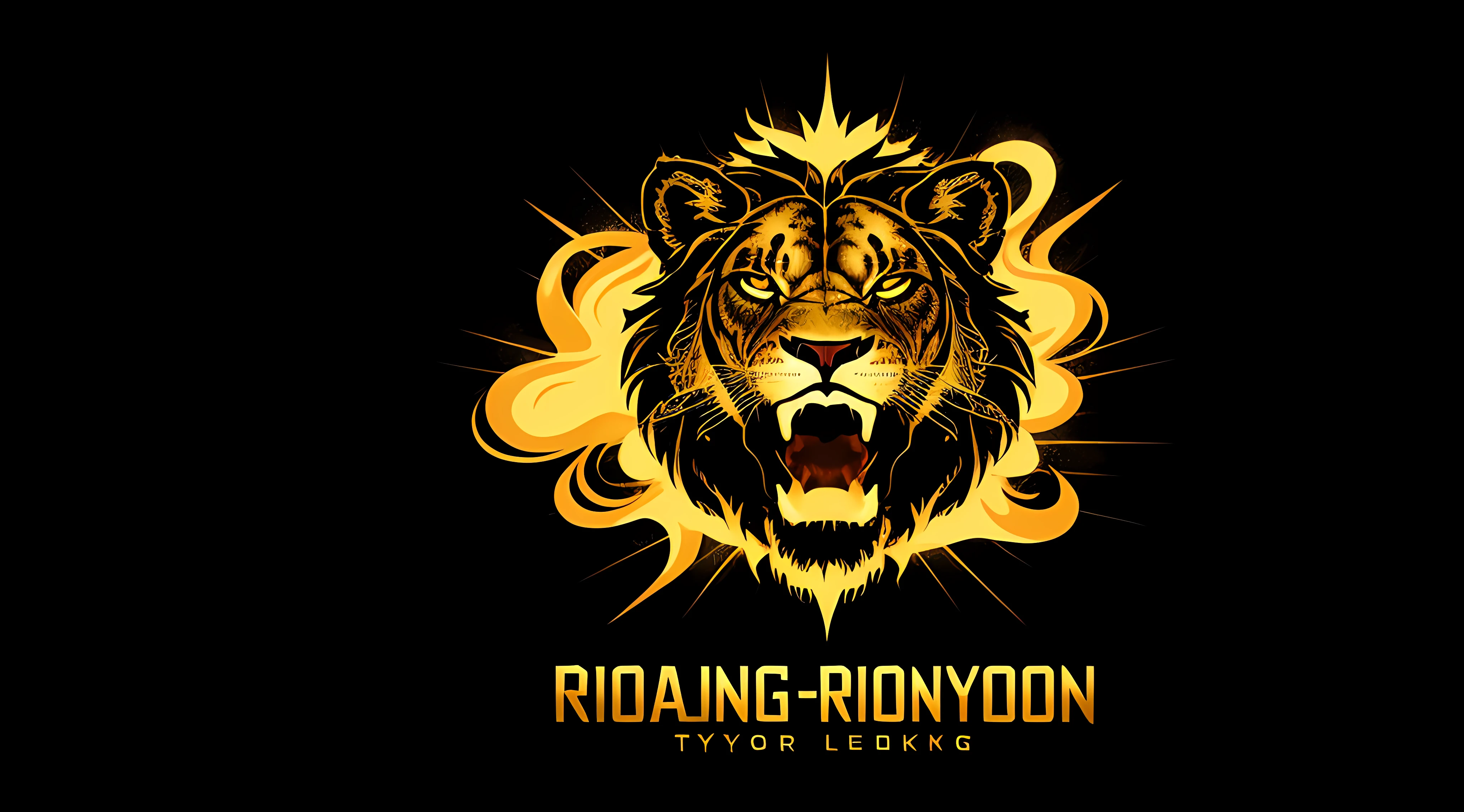 create a front-end performance logo type image of a roaring lion made of tribal for t-shirt branding with black outline and gold and silver colors with a star in the background and black background with golden smoke in high definition 4k