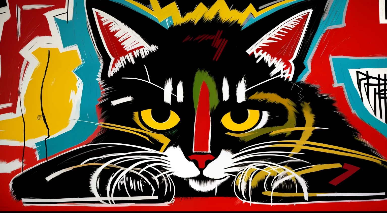 1、Cats、Basquiat's paintings、artworks、Detailed light、an extremely devious and beautiful
