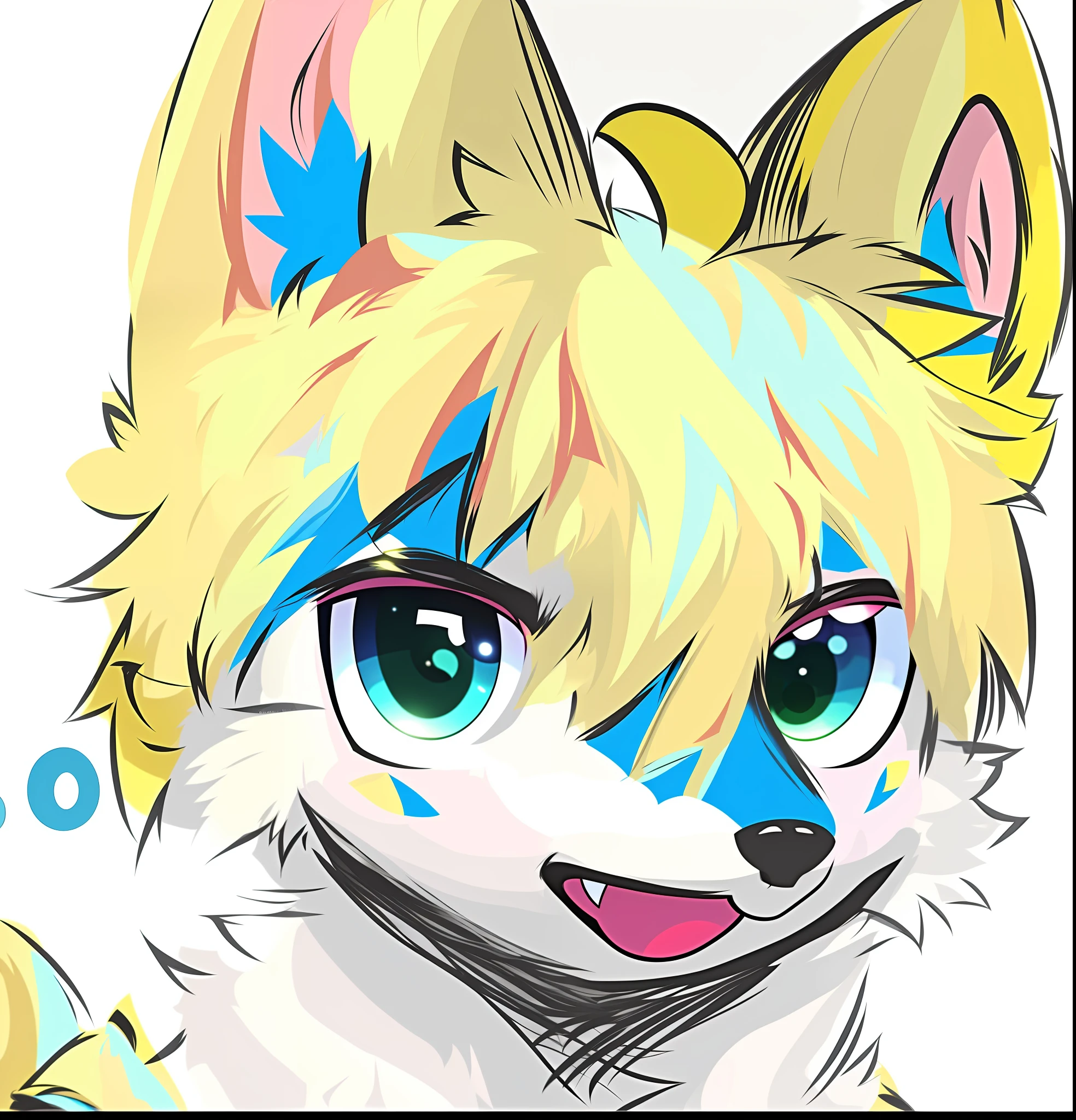 There is a drawing of a cat with blue eyes and a yellow tail, fursona art, fursona!!!!, professional furry drawing, furry furaffinity, furaffinity fursona, furry fursona, Furry art!!!, sketchy artstyle, portrait of an anthro fox, furry character portrait, fursona commission, Furry character, commission on furaffinity,Nice yellow hair,Ultra-clear light,Ultra-clear eyes,The eyes are light blue,The eyes have cute reflections