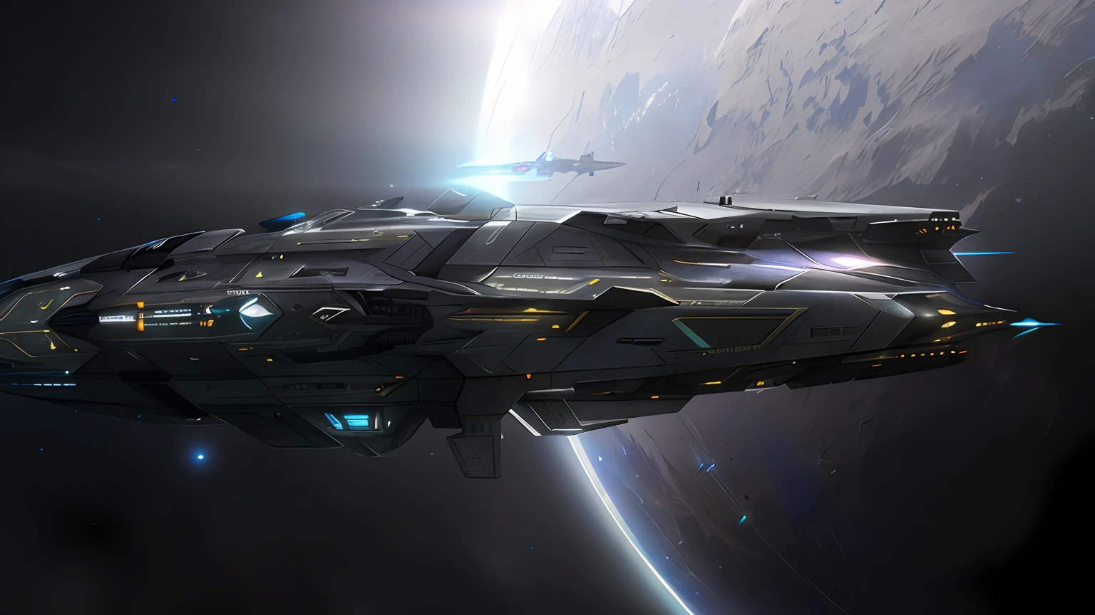 spaceship flying in space with a planet in the background, star citizen concept art, stunning sci-fi concept art, spaceship concept art, detailed sci-fi art, science fiction concept art, sci-fi concept art, sci - fi concept art, sci fi concept art, antoine collignon, mass effect concept art, dreadnought, scifi concept art a close up of a blue and silver fighter jet on a gray background, neofuturistic highly detailed, futuristic spaceship, futuristic starship, flying scifi vehicle, scifi spaceship, sci-fi highly detailed, blueshift render, science fiction spacecraft, valkyrie fighter jet, moonray render, rendered in keyshot, spaceship concept art, spaceship design, scifi futuristic vehicles