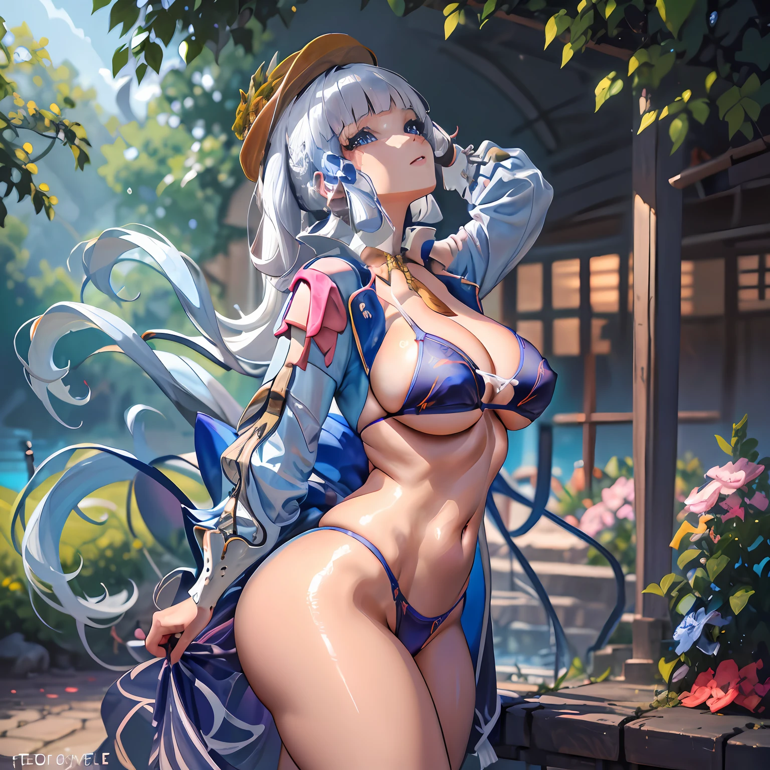 (NSTDA.:1.2), (10, beste-Qualit, master-piece: 1.4), ultra-high resolution, (lifelike, photorealistic portrait: 1.48), 25 years old, Cute Girl, (See through the microcolor bikini beetle:1.11), Famous Japanese actors, gigantic breasts, Blue Eyes, Head tilt, cowboy shot, from the side, looking at the audience, expressionless, Beautiful lake, Zeiss 150mm F/ 2.8 Hasselblad, Whole body, foot, Ultra-Wide Angle