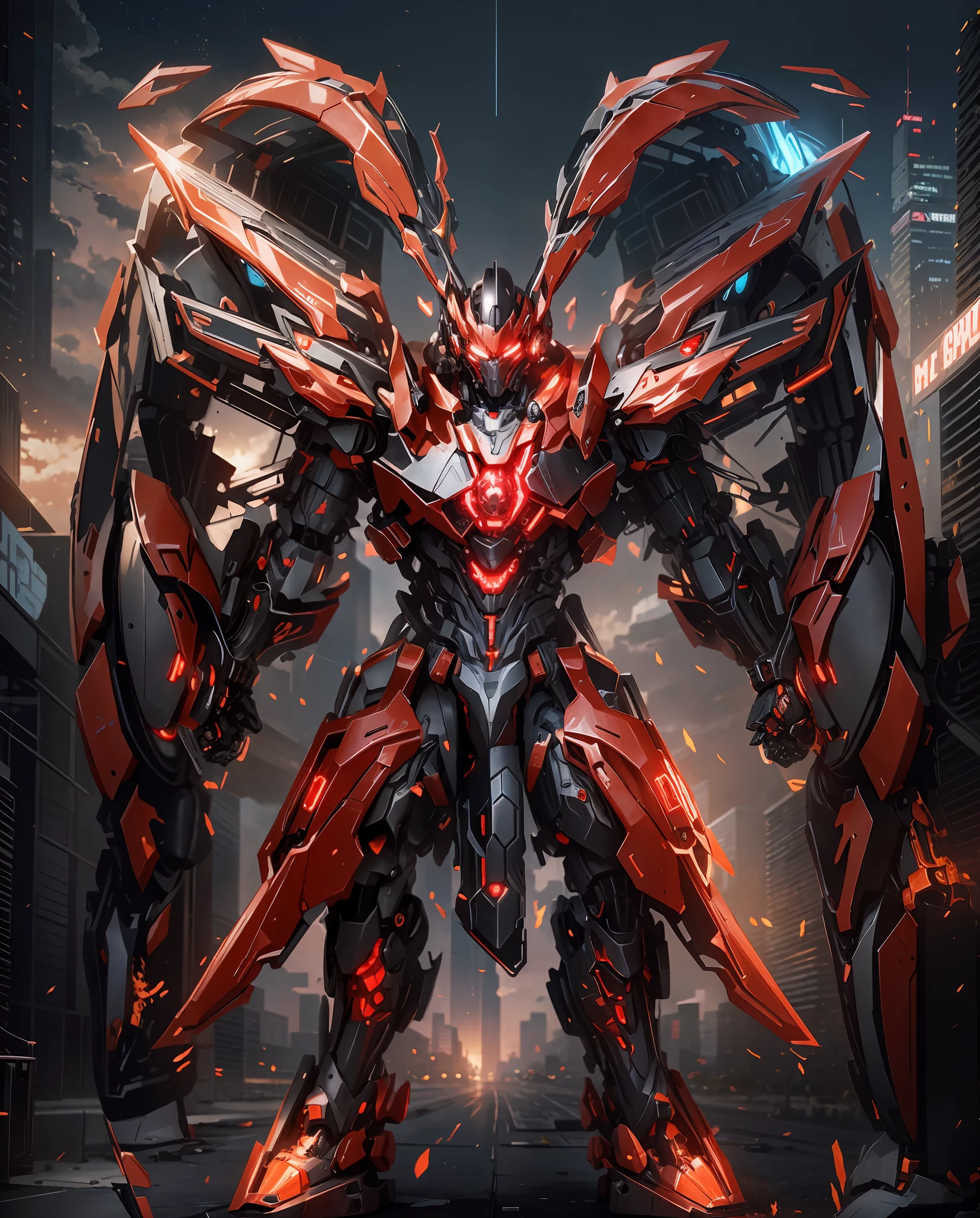 Anime mecha Lübu wearing a mecha suit,Anime Lvbu mecha,Digital cyberpunk anime art, 8 k'',,Realistic and highly accurate, The overall clean and tidy Disney style is dominated by the overall red and black color scheme