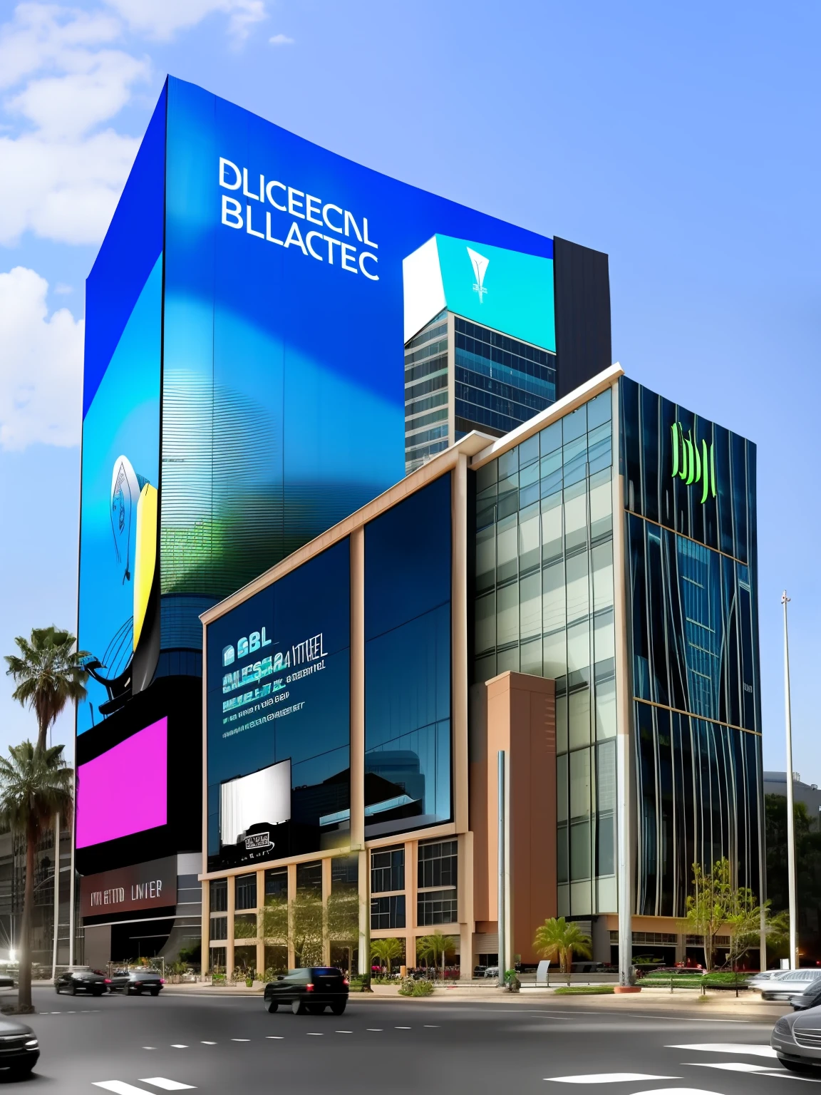 the building has a huge screen billboard on the side,