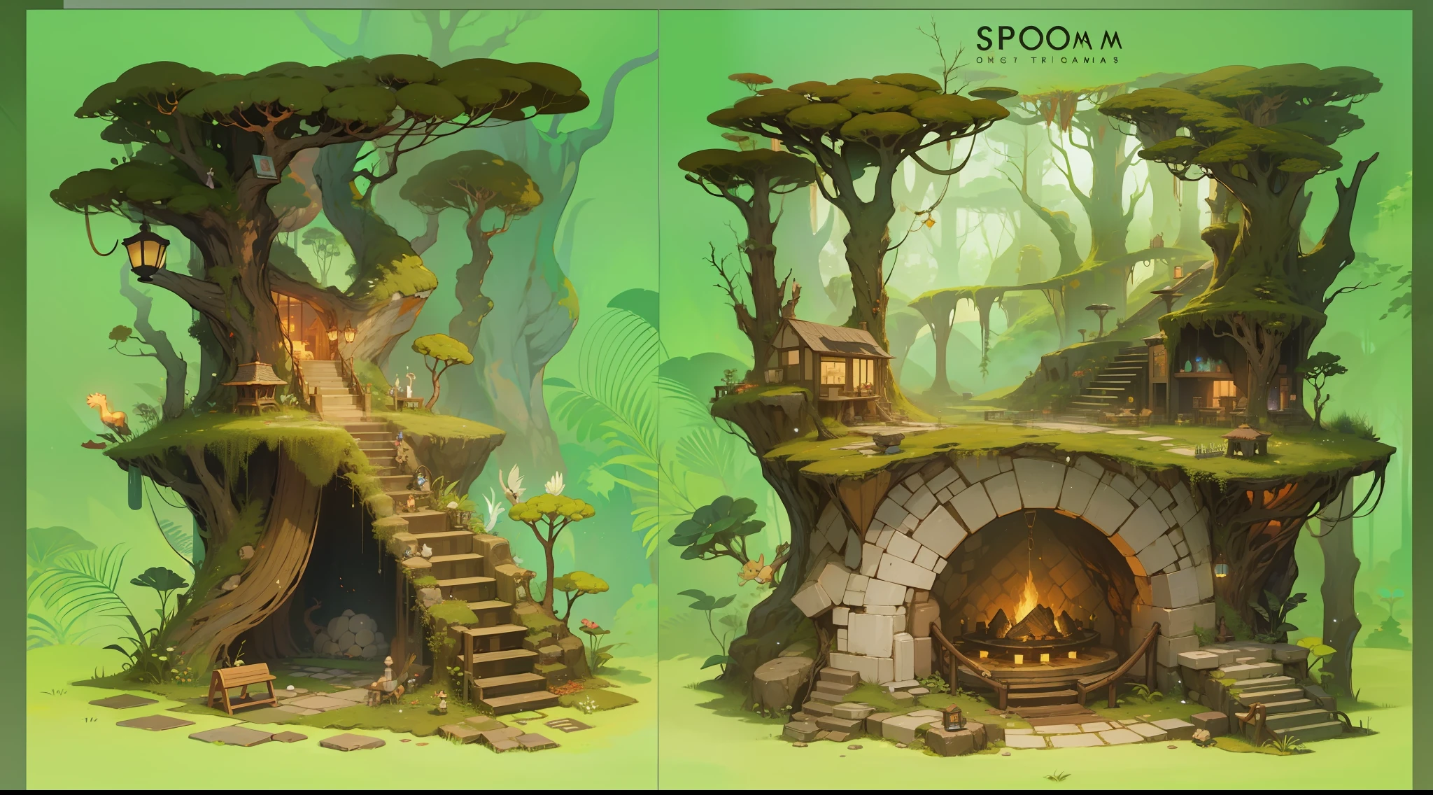 Room profile,forest theme、Underground construction、speleothems、Different rooms、Neatly arranged,cartoonish style,(dream magical,Conceptual digital art,(The is very detailed,reasonable design,Clear lines,High clarity,The best quality,tmasterpiece,4K)