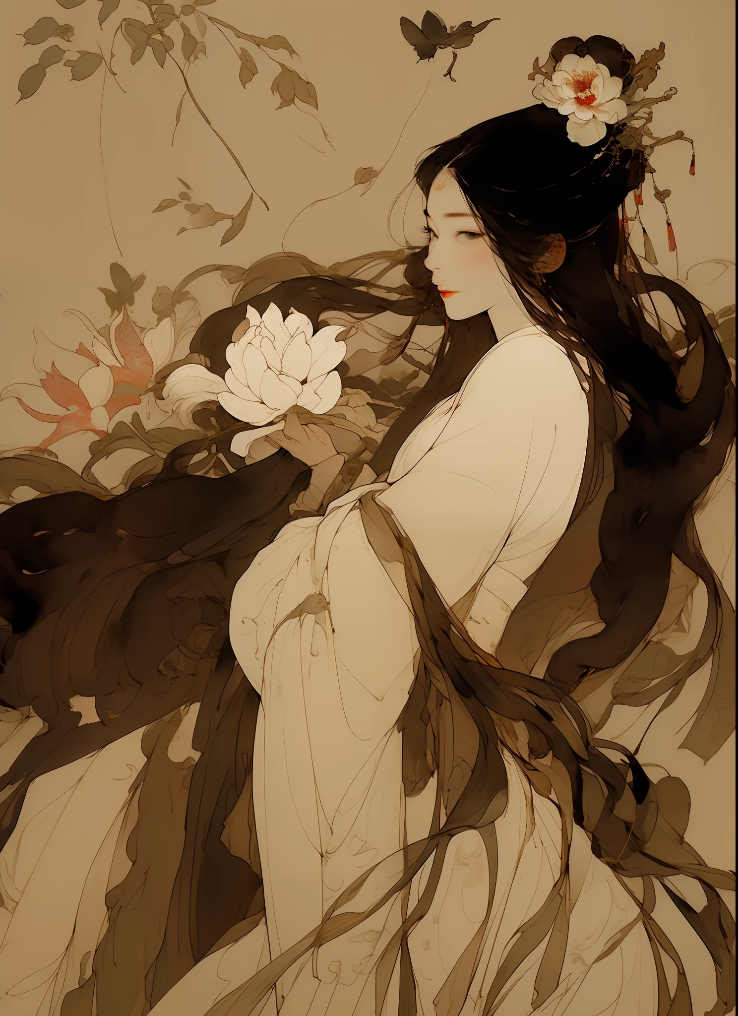 Chinese goddess in traditional costume, Embody the spirit of spring flowers, Surrounded by blooming gardens. Ethereal atmosphere, Pastel colors, Delicate composition, graceful movements, Lots of details,delicated,tmasterpiece,32K