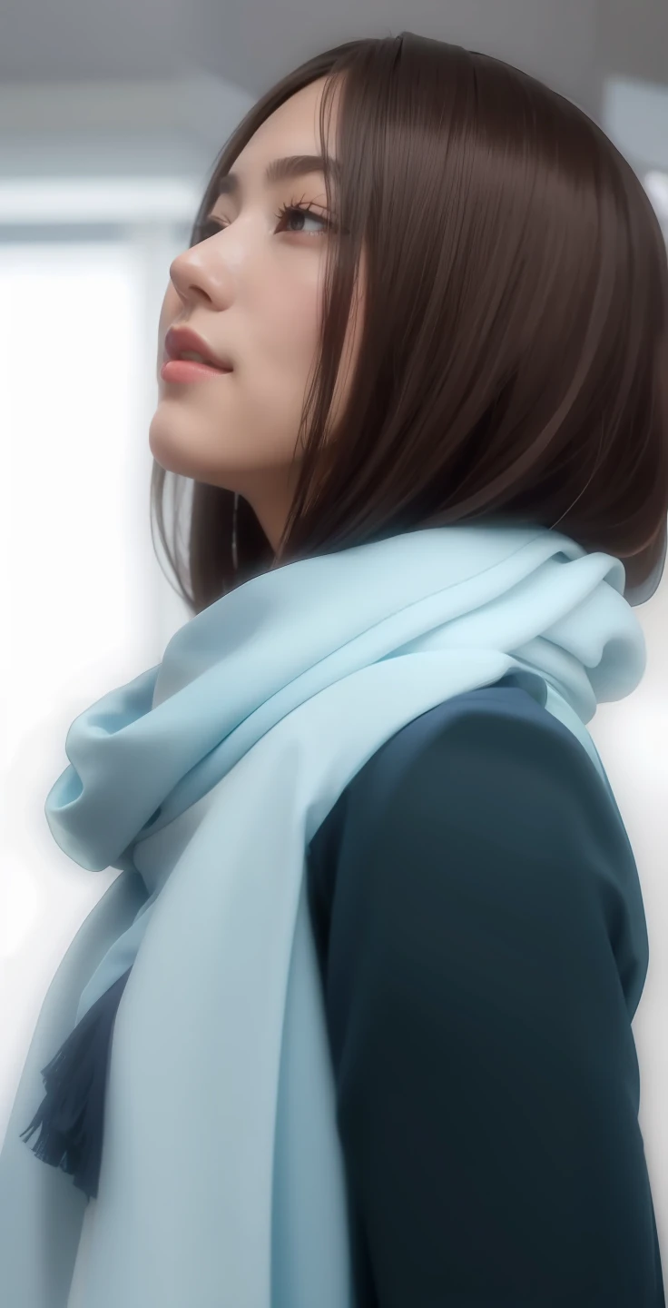 femele、profile、light blue scarf、The upper part of the body