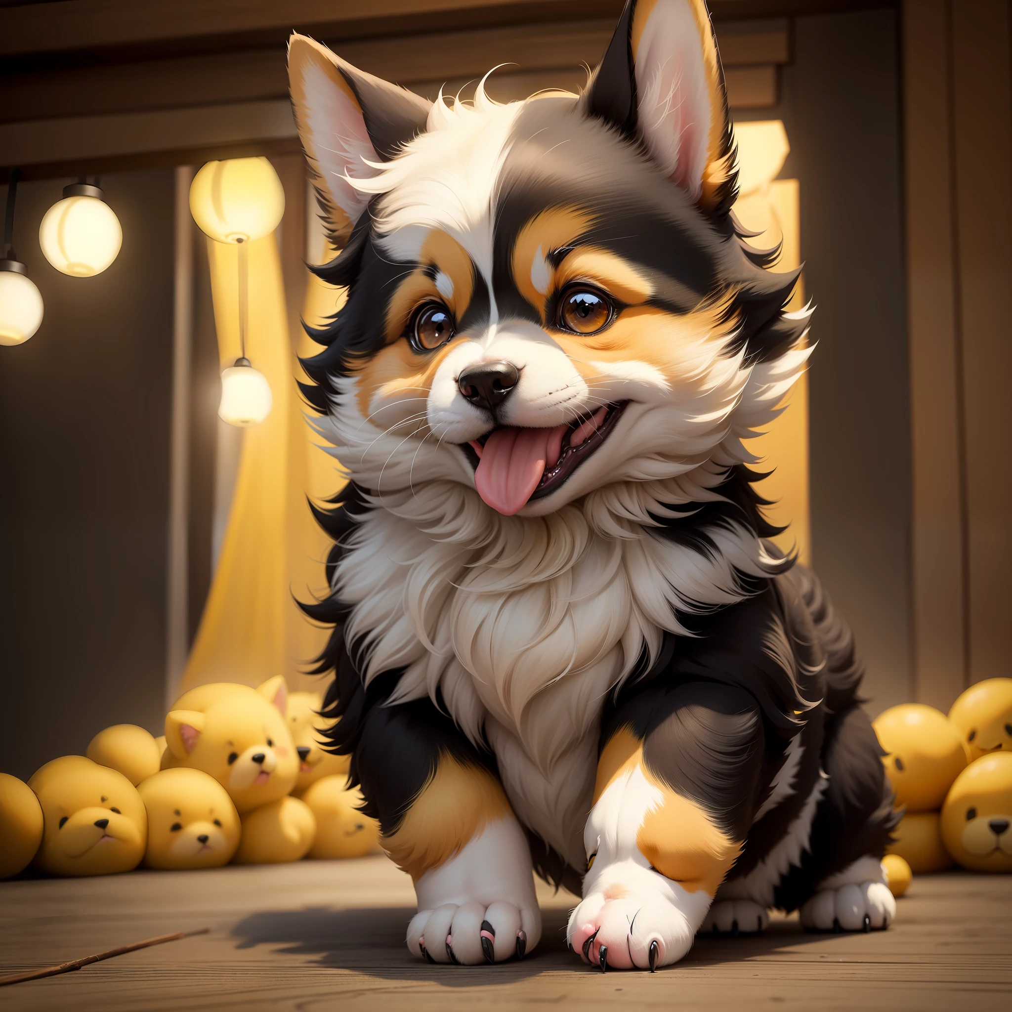 Pet dogs,Corgi,Dwarf,lowlands,shaggy,Black back,Yellow head,White nose line,黑The eye,Stick out your tongue,wagging tail,Simple Beijing,tmasterpiece,hyper qualit