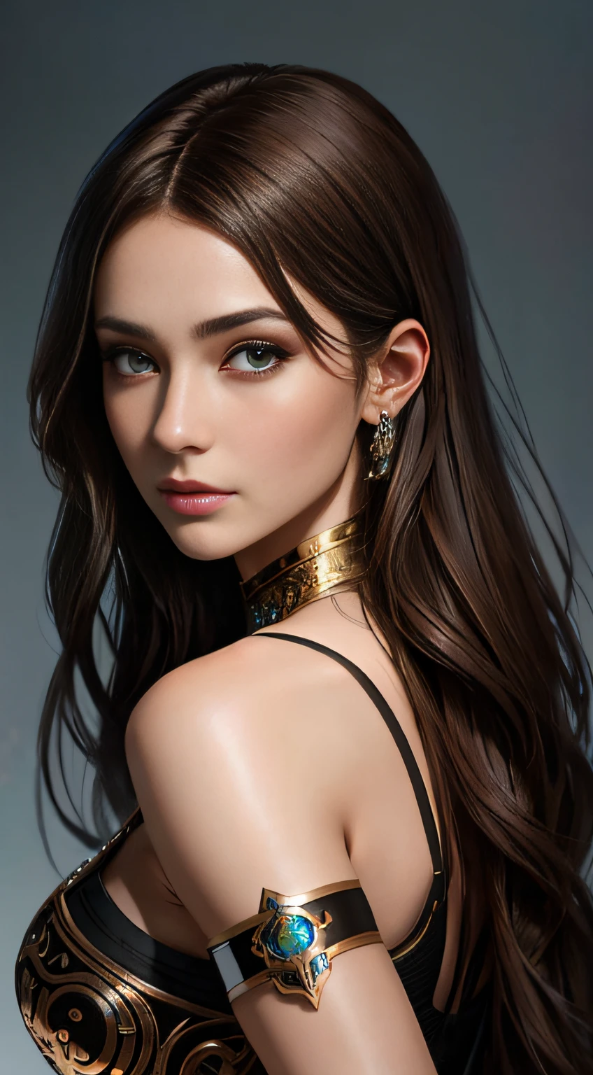 Beautiful cyborg portrait with 8k brown hair，iintricate，ellegance，Highly meticulous，A majestic，digital photography，The art was painted by Artgerm and Ruan Jia and Greg Rutkowski by Surrealist filigree，brokenglass，（tmasterpiece，Sideslit，exquisite and beautiful eyes：1.2 ), Human Development Report,