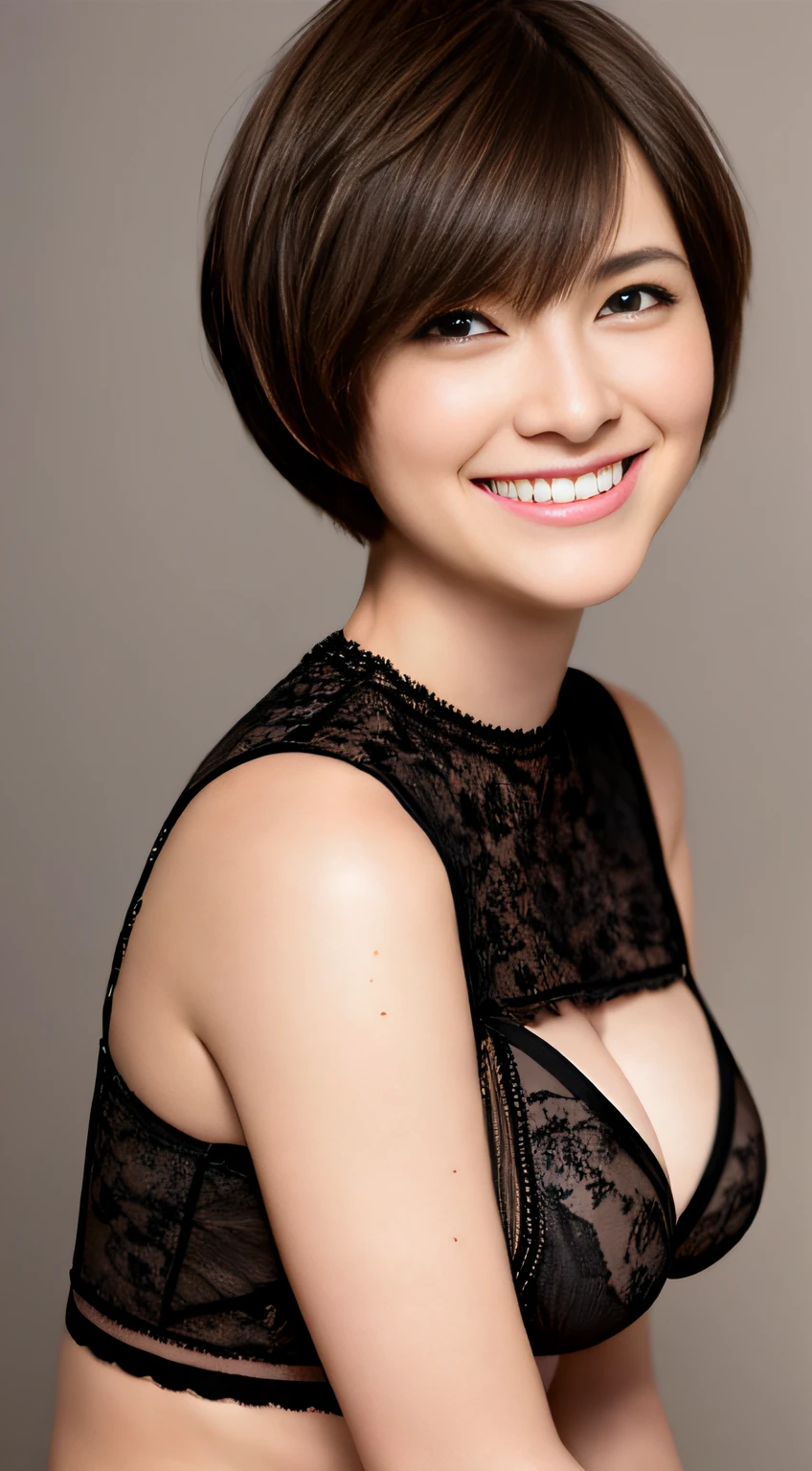 Short-haired boyish shorthair lingerie Brown hair Colossal tits A big smile Eyes are black