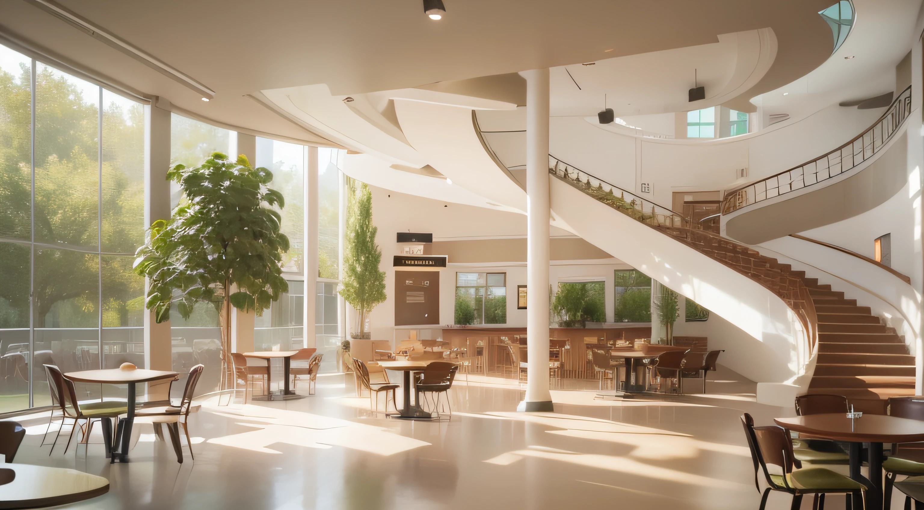 coffeehouse，There are dark green chairs and dark brown tables