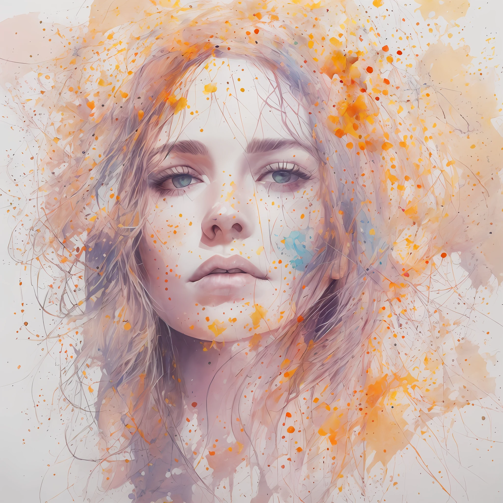 woman with agnes cecile, glowing design, pastel colors, ink drops, autumn lights