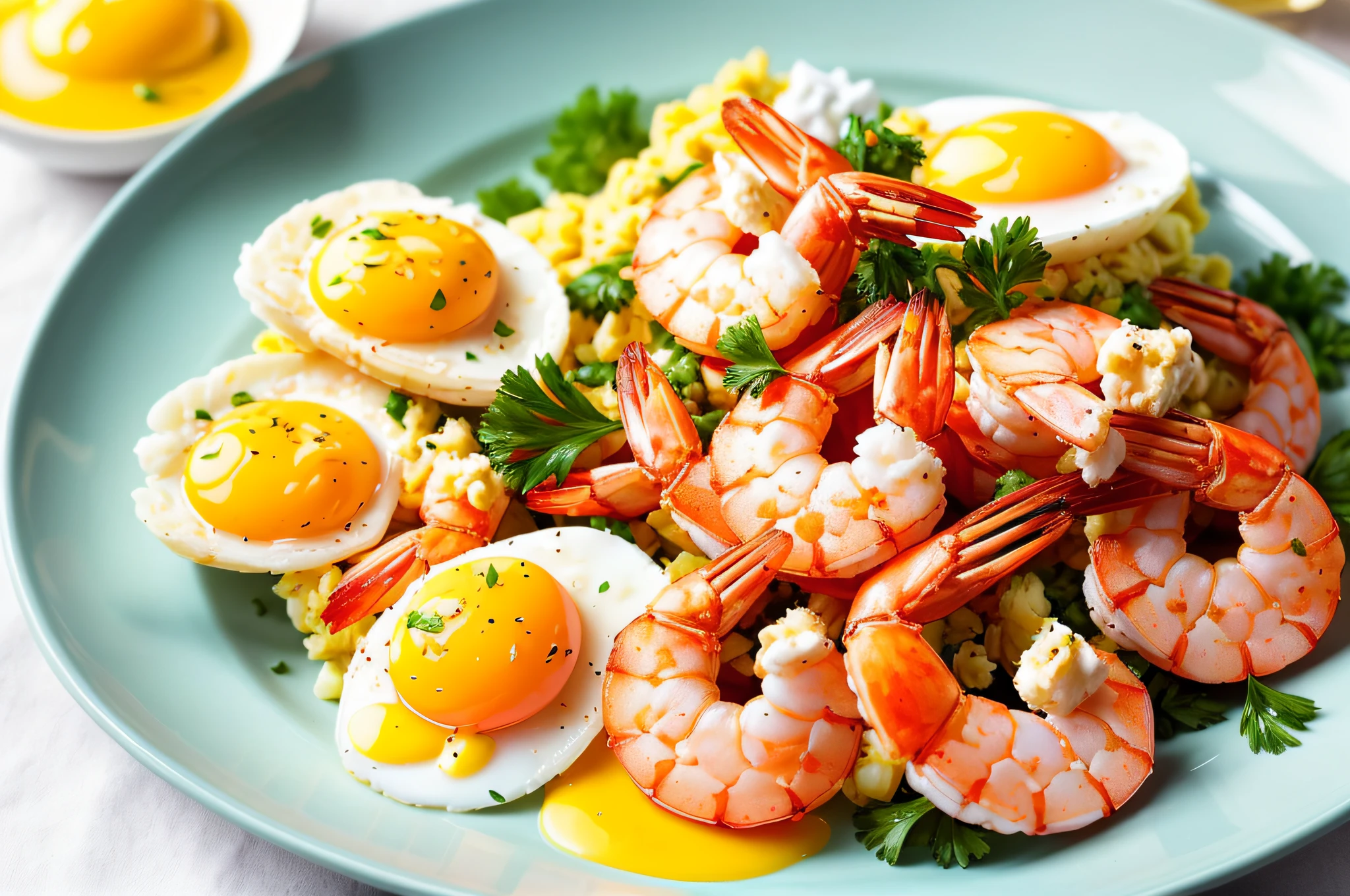 Scrambled shrimp with eggs，Realisticstyle，Exquisite food close-up，8K Ultra Clear，best qualityer