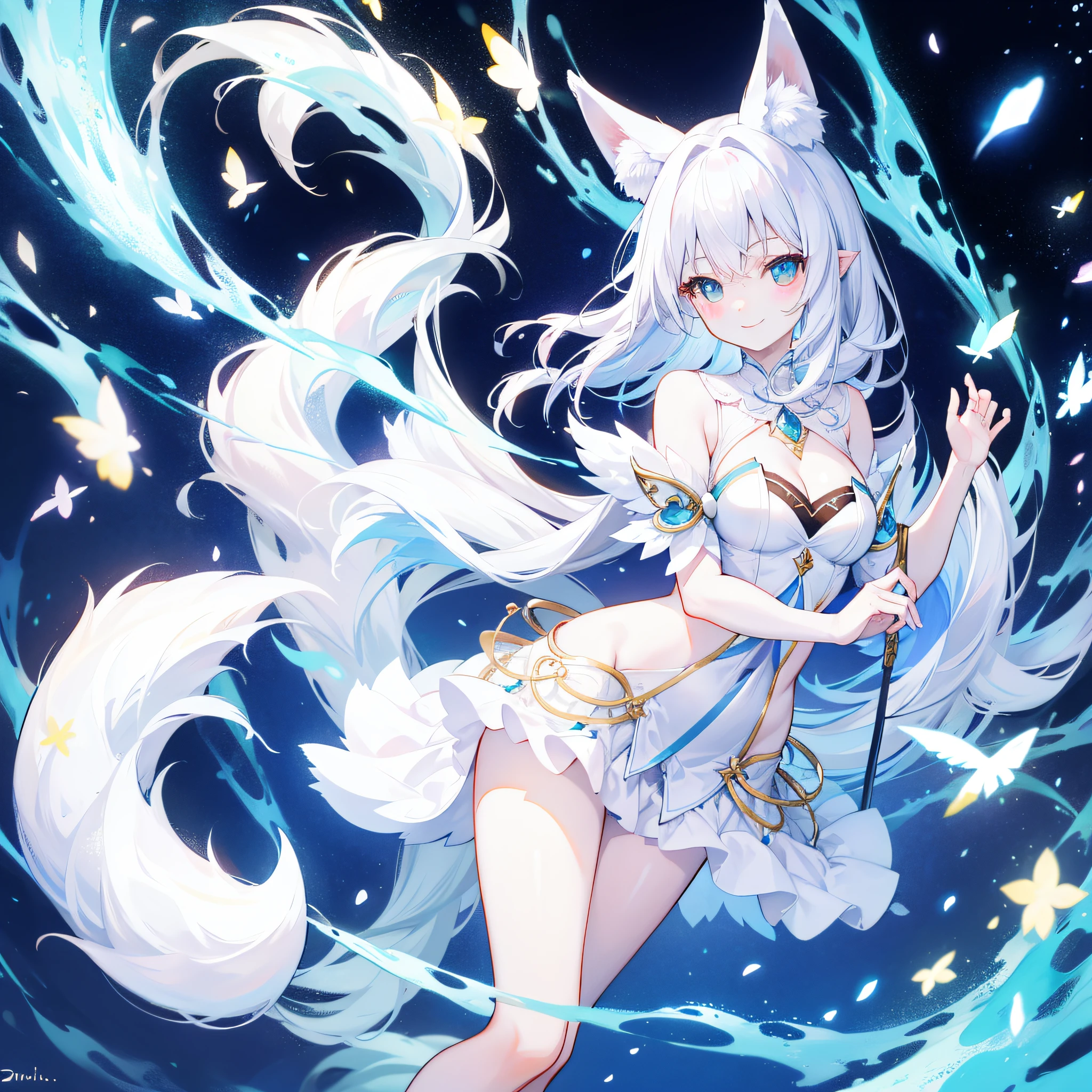 Smiling white fox fairy