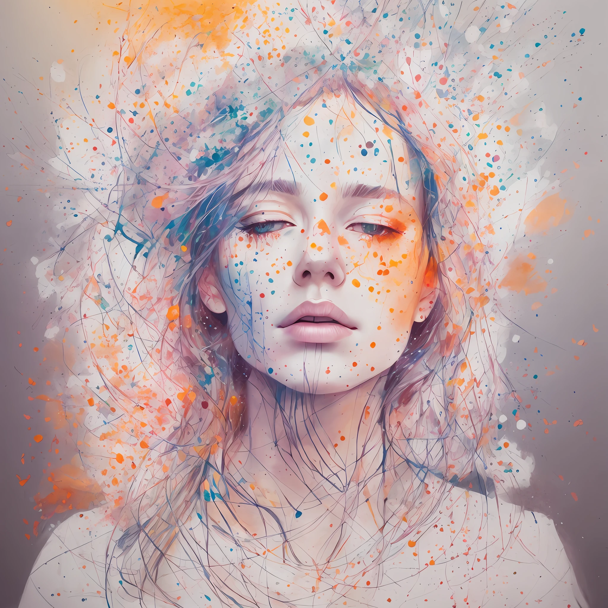 woman with agnes cecile, glowing design, pastel colors, ink drops, autumn lights