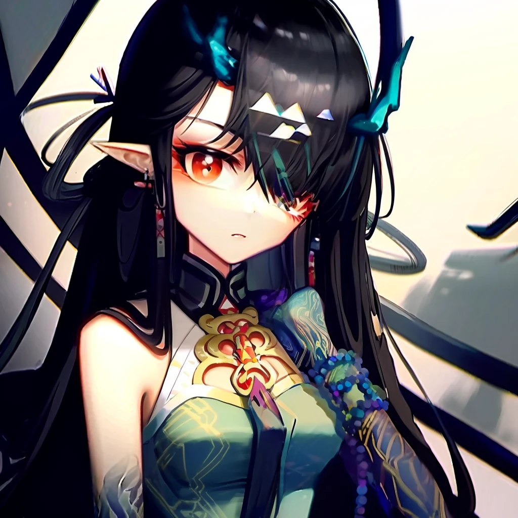 Masterpiece, Detailed, Soft lighting, Gothic woman with long black hair, Black eyes,