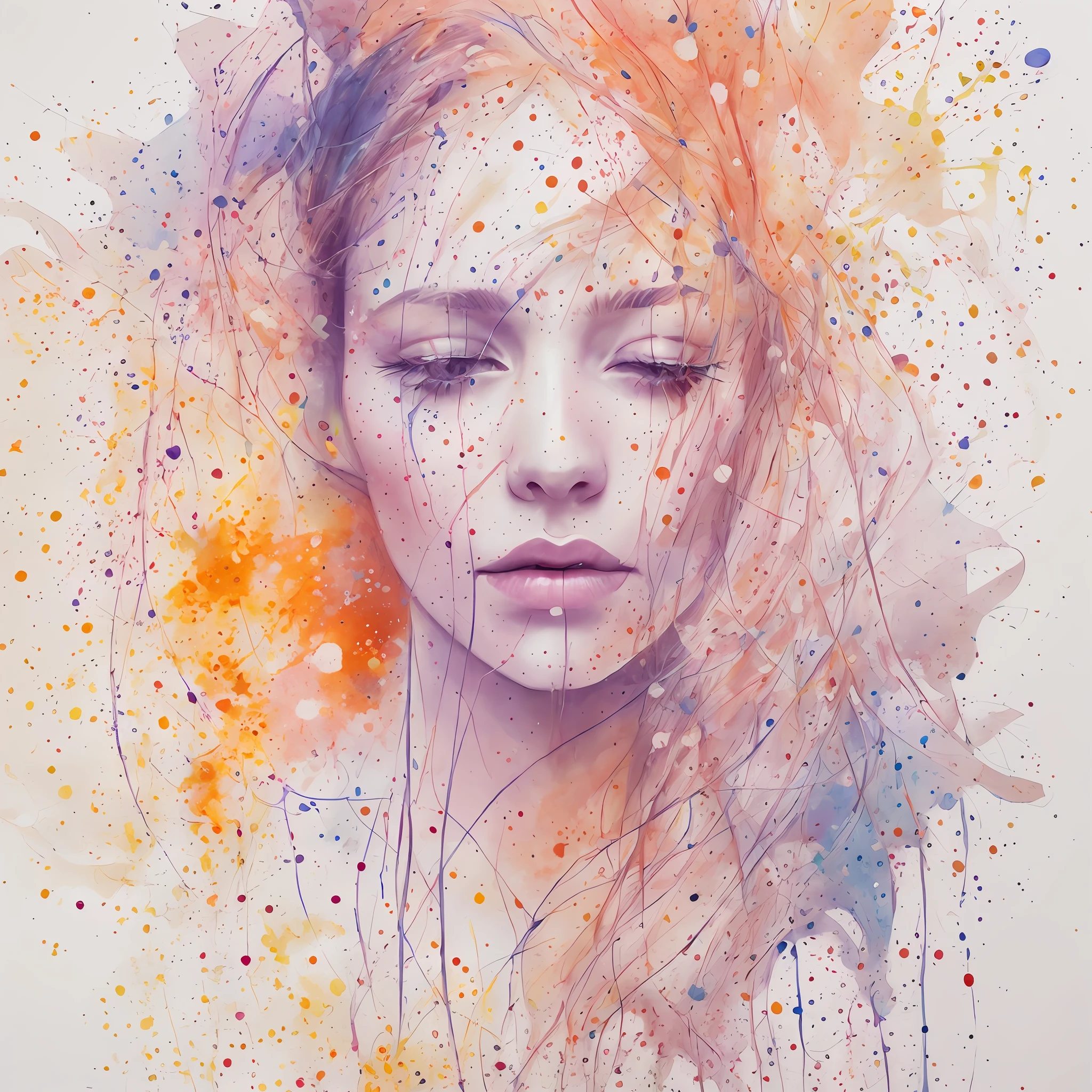 woman with agnes cecile, glowing design, pastel colors, ink drops, autumn lights