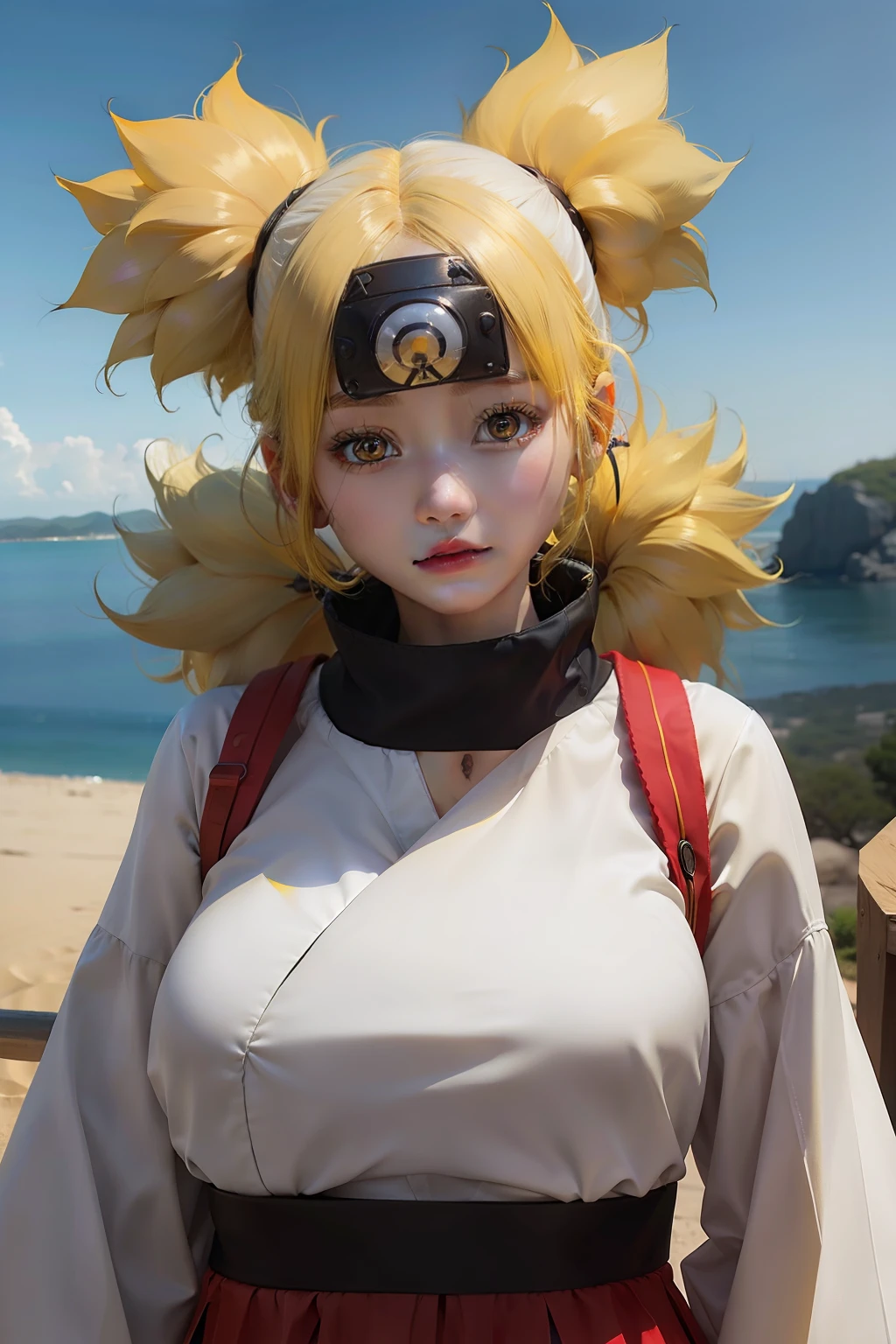 1girl, temari, yellow hair, white clothes, yellow eyes, realistic, ultra detail
