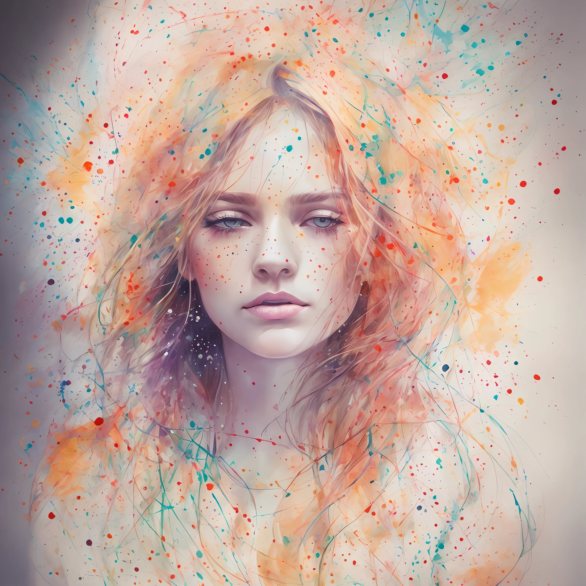 woman with agnes cecile, glowing design, pastel colors, ink drops, autumn lights