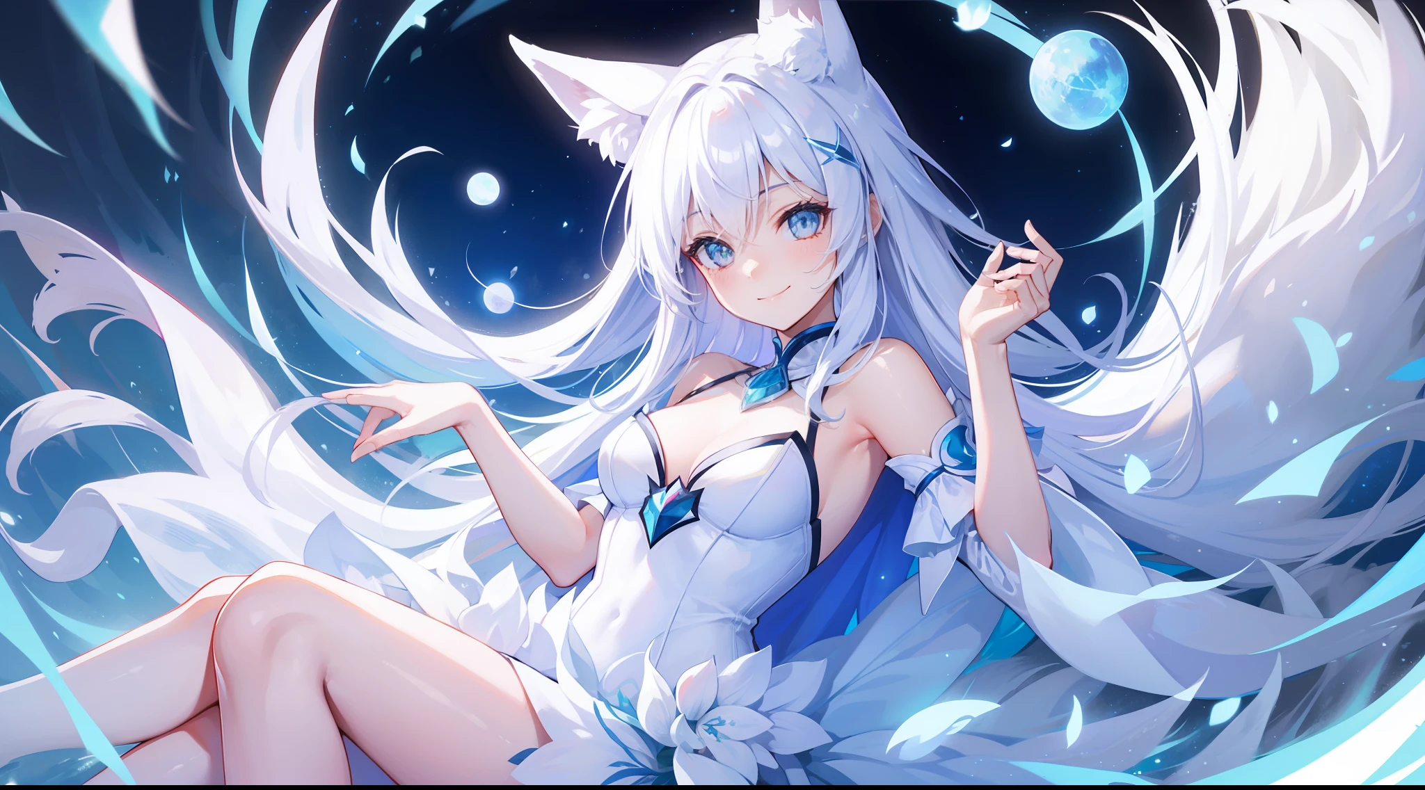Smiling white fox fairy