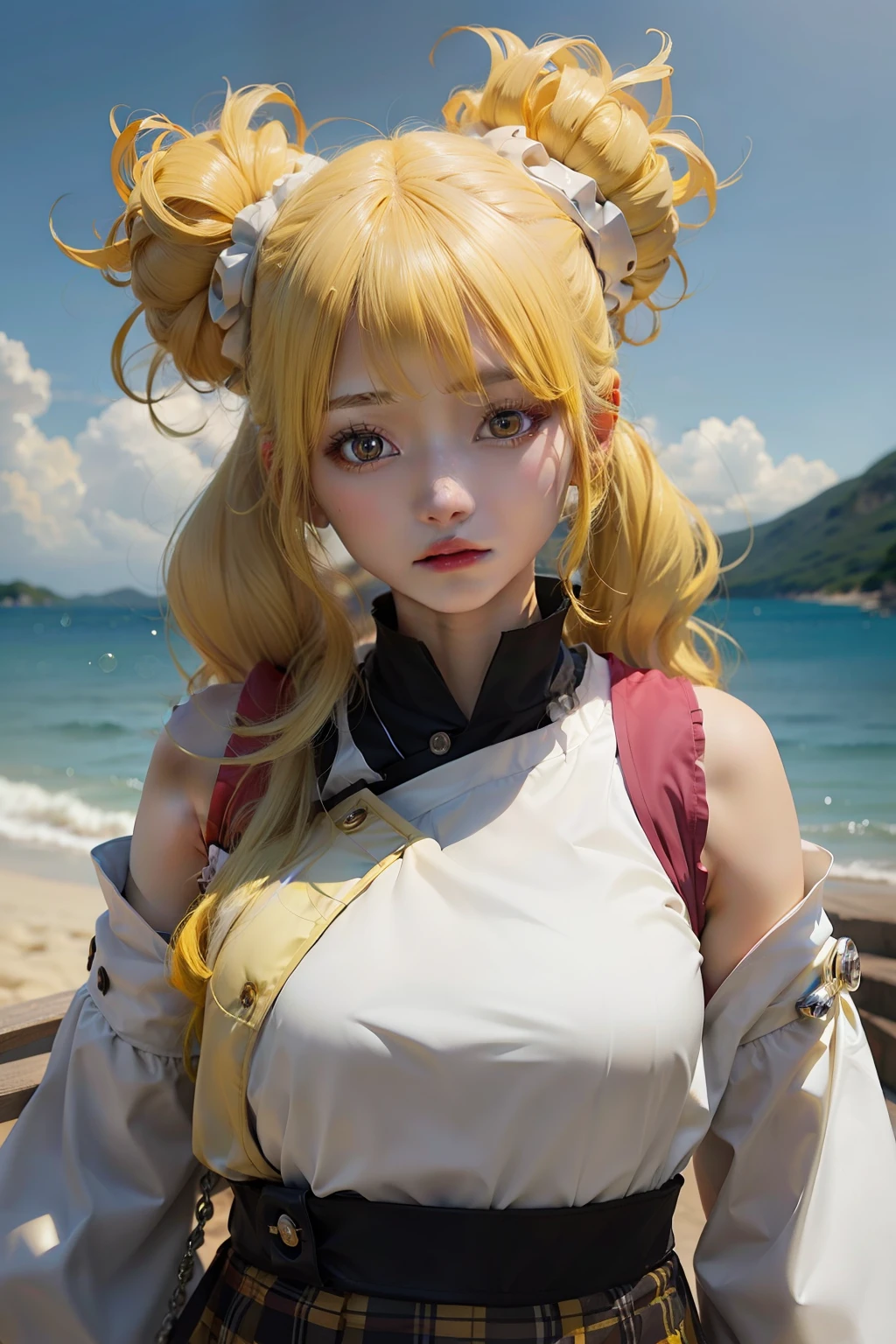 1girl, temari, yellow hair, white clothes, yellow eyes, realistic, ultra detail