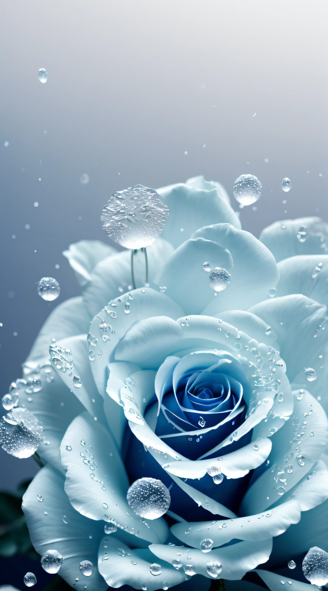 White snowflakes,drippy(Gradient: Black roses)),4K,glowing delicate flower,There are branches and leaves