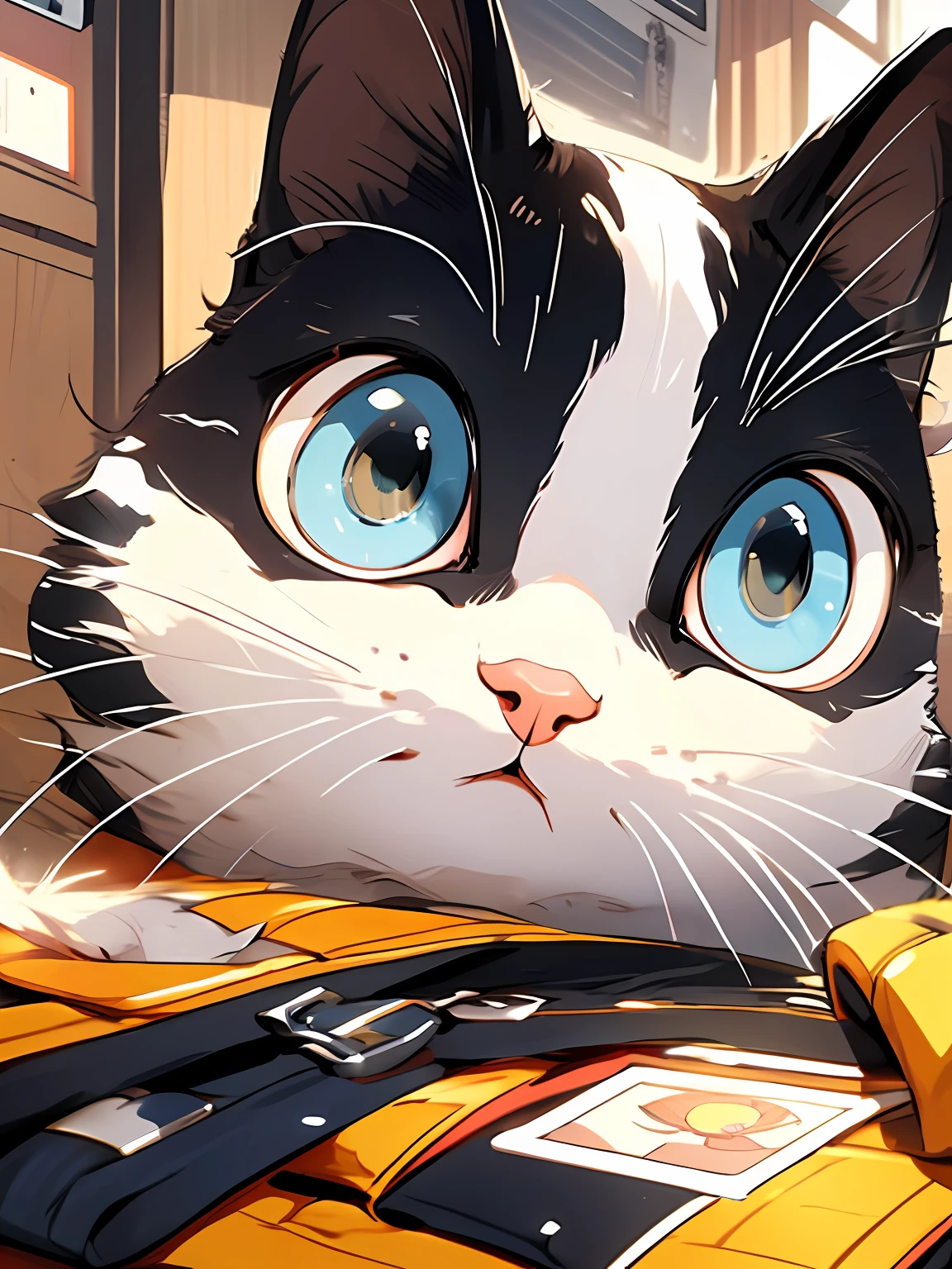 MG mao，Sophisticated visuals，k hd，tmasterpiece，eine Katze，closeup of face，very large eyes，adolable，Extremely cute，